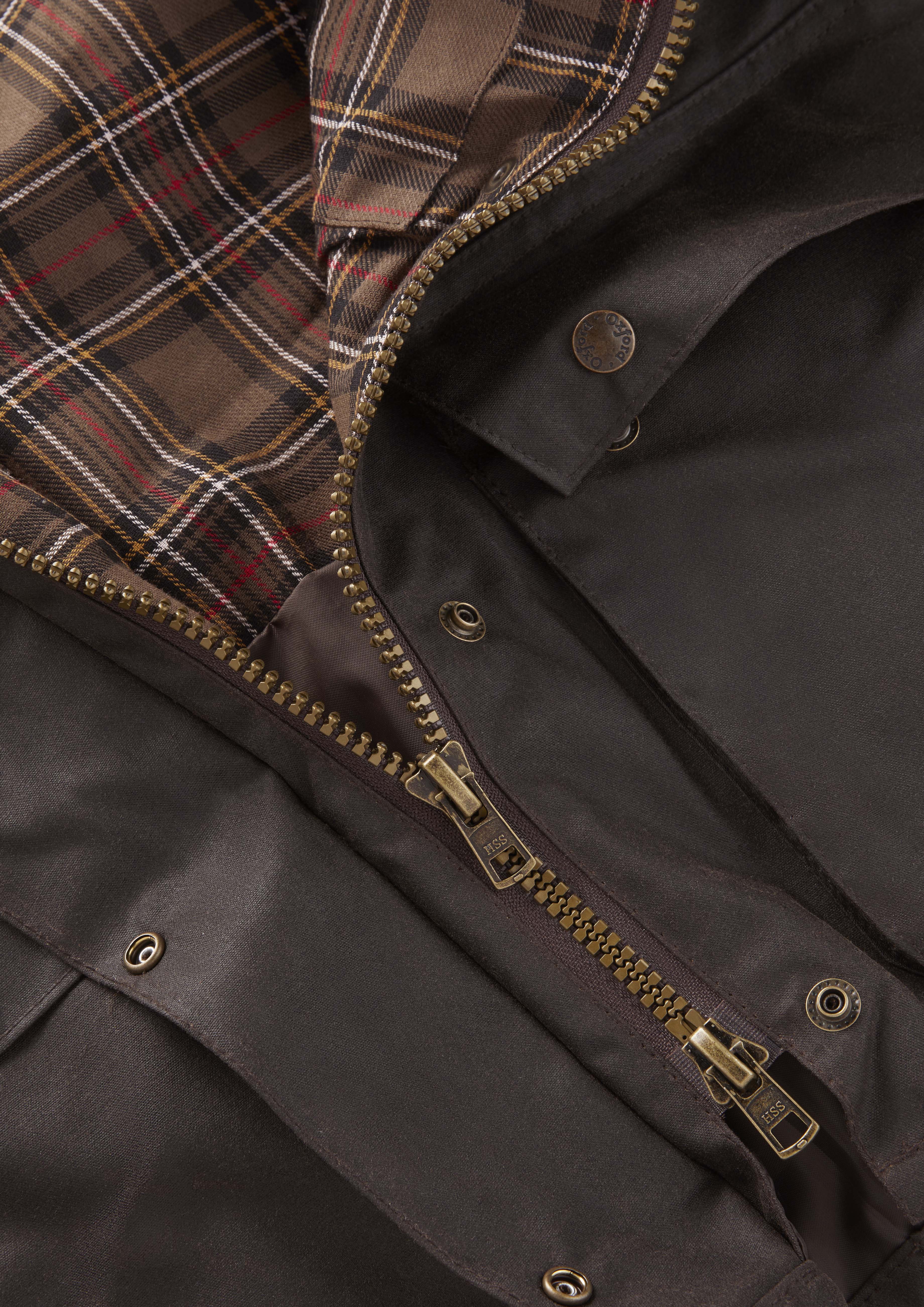 W24 - Women's Countrygirl Wax Jacket - BROWN - Oxford Blue