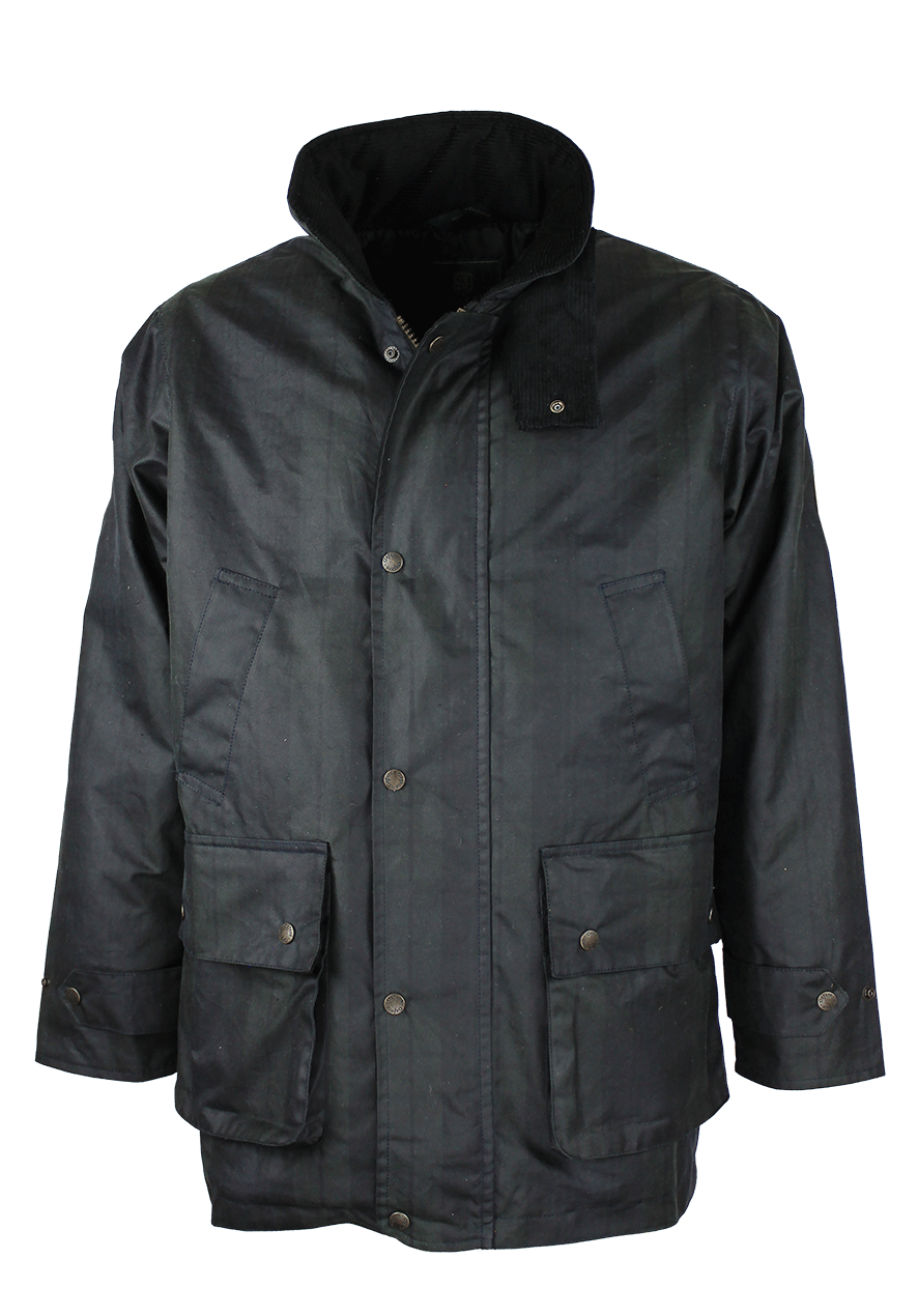 W41 - Men's Tartan Kingsbridge Padded Wax Coat - BLACKWATCH - Oxford Blue