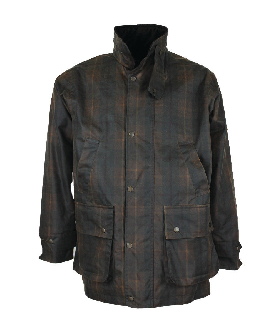 W41 - Men's Tartan Kingsbridge Padded Wax Coat - HONEY - Oxford Blue