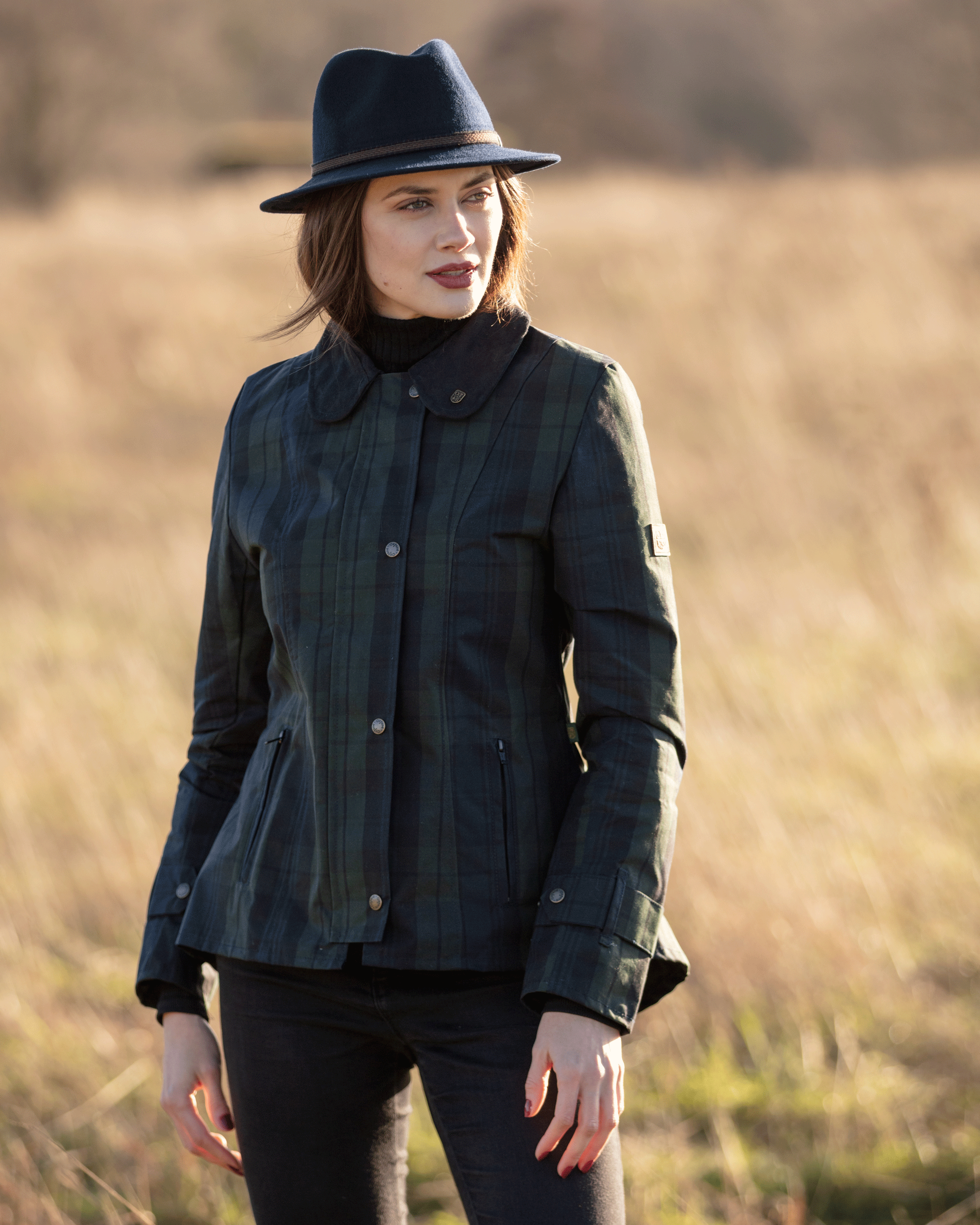 W44 - Ladies Tartan Washwax Ambre - BLACKWATCH - Oxford Blue