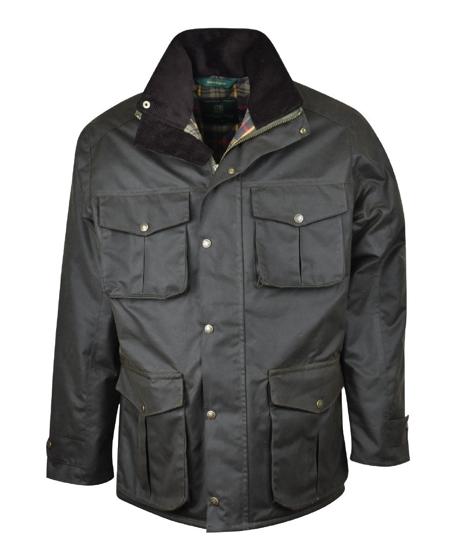 W71 - Men's Fiskar Padded Wax Coat - DARK OLIVE - Oxford Blue