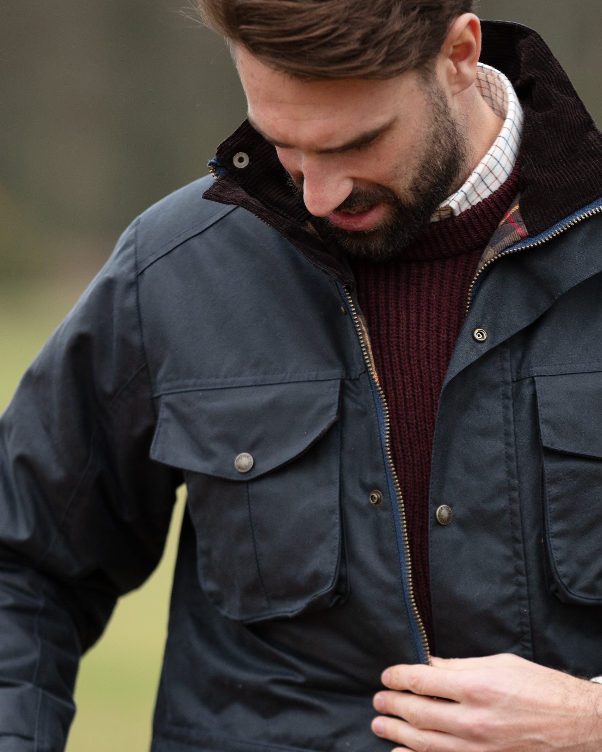 W71 - Men's Fiskar Padded Wax Coat - NAVY - Oxford Blue