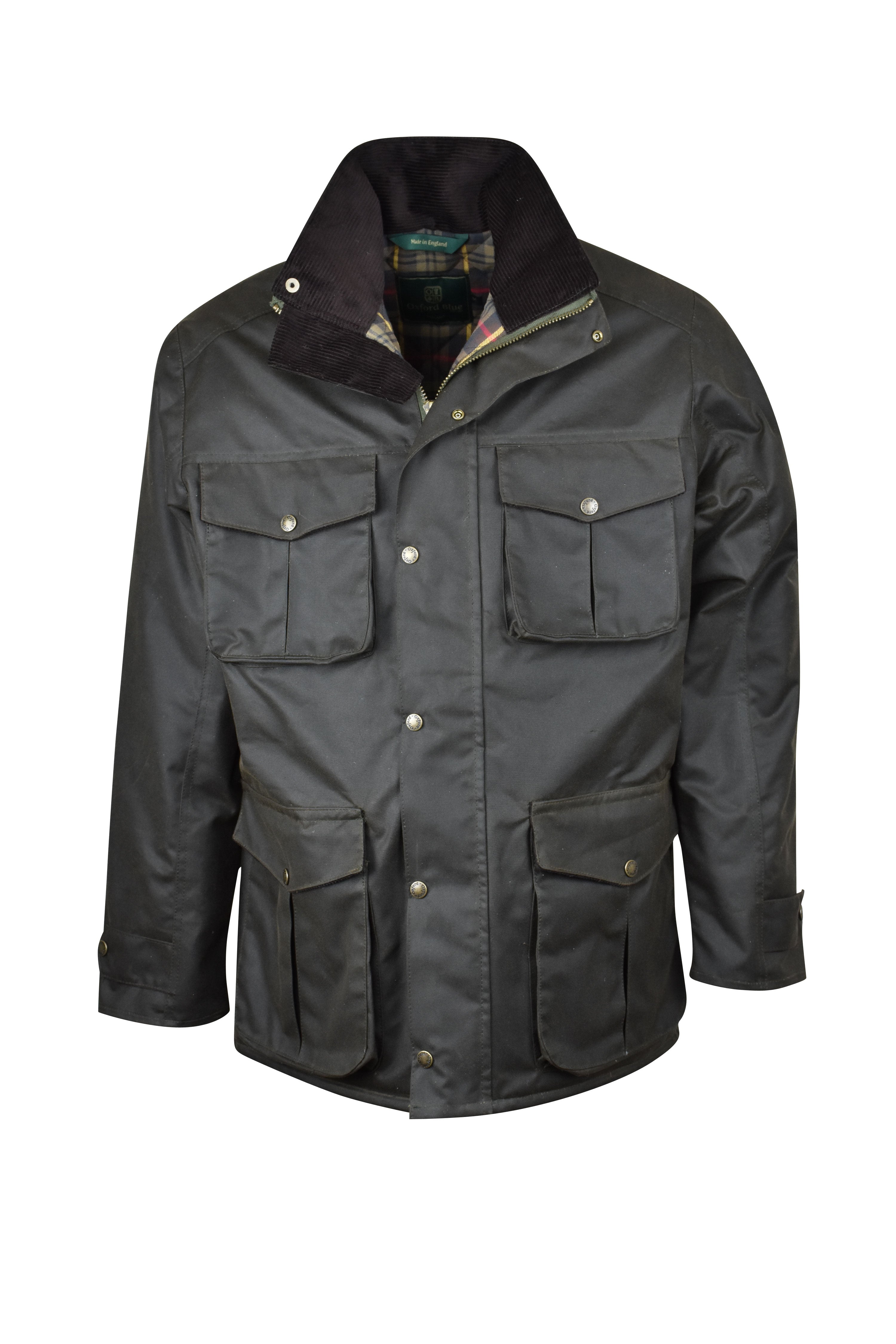 W71 - Men's Fiskar Padded Wax Coat - DARK OLIVE - Oxford Blue