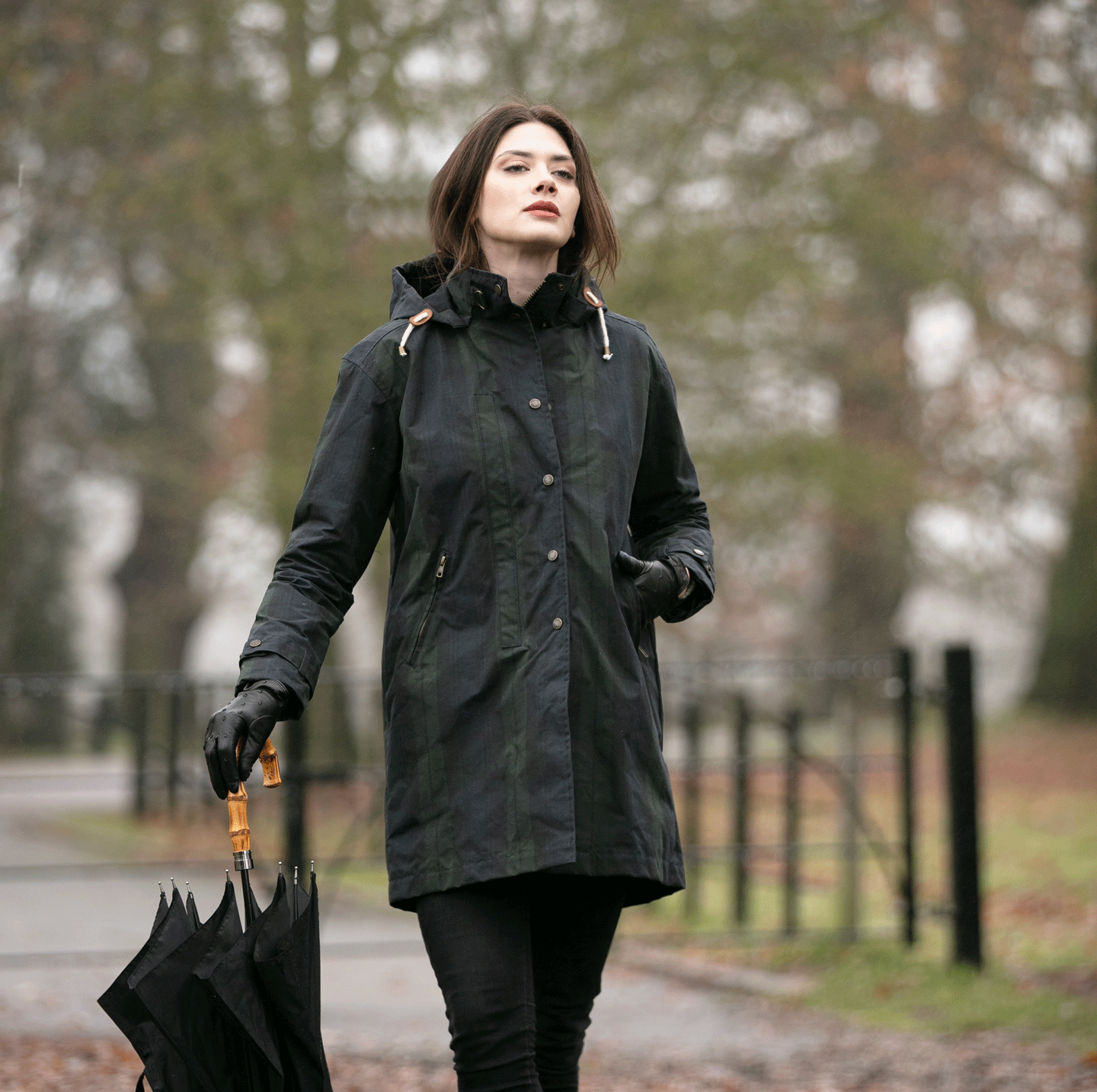 W77 - Ladies Brighton Tartan Washwax Parka - BLACKWATCH - Oxford Blue