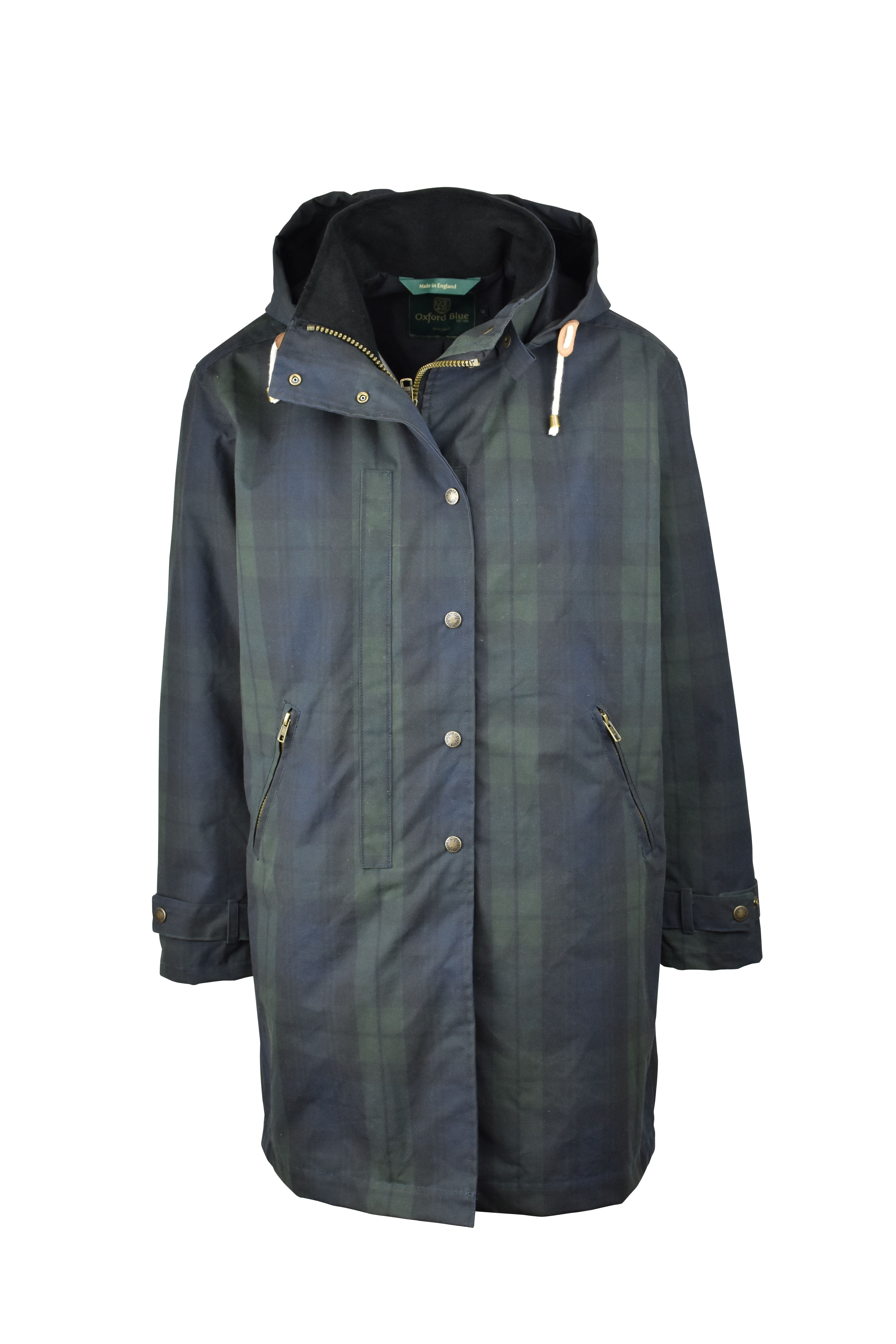 W77 - Ladies Brighton Tartan Washwax Parka - BLACKWATCH - Oxford Blue