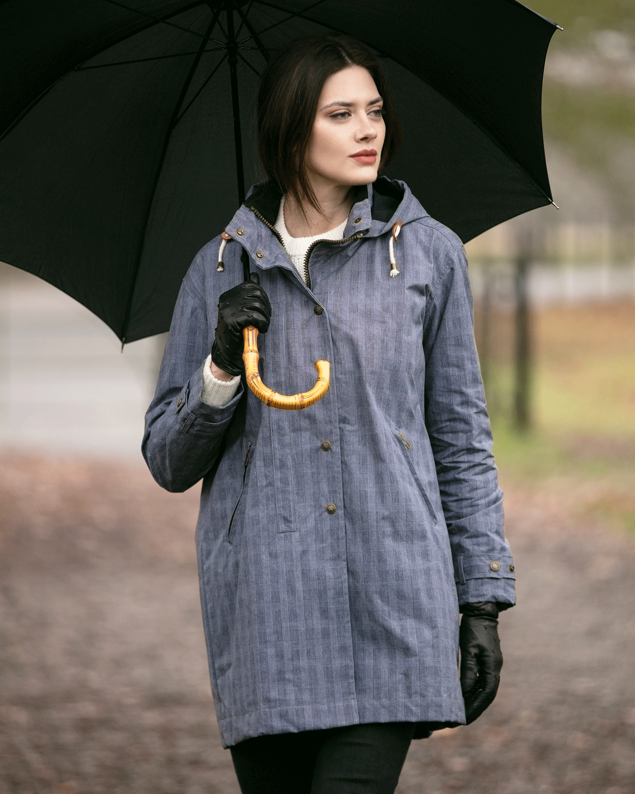 W77 - Ladies Brighton Tartan Washwax Parka - PRINCE OF WALES - Oxford Blue