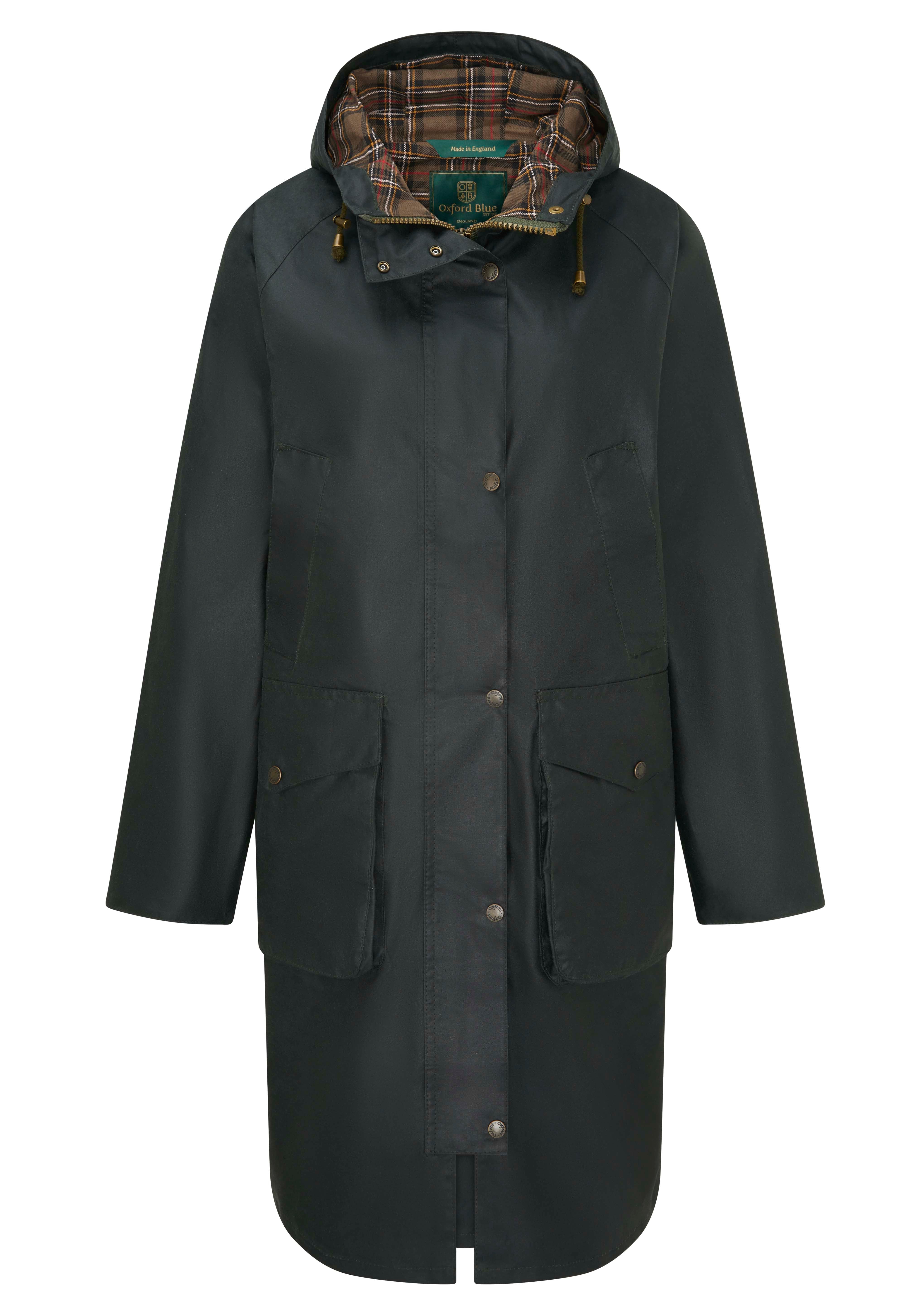 W96 - Women's Devon Wax Coat - GREEN - Oxford Blue
