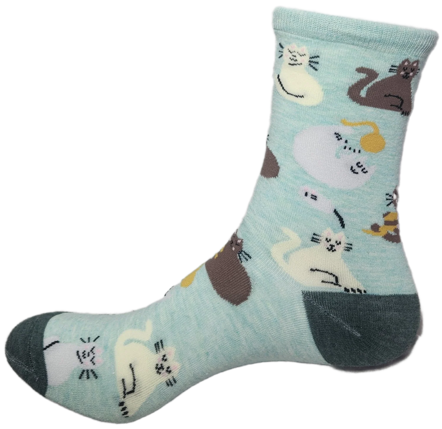 Universal Strecth Socks - Happy Cats - Green - Oxford Blue