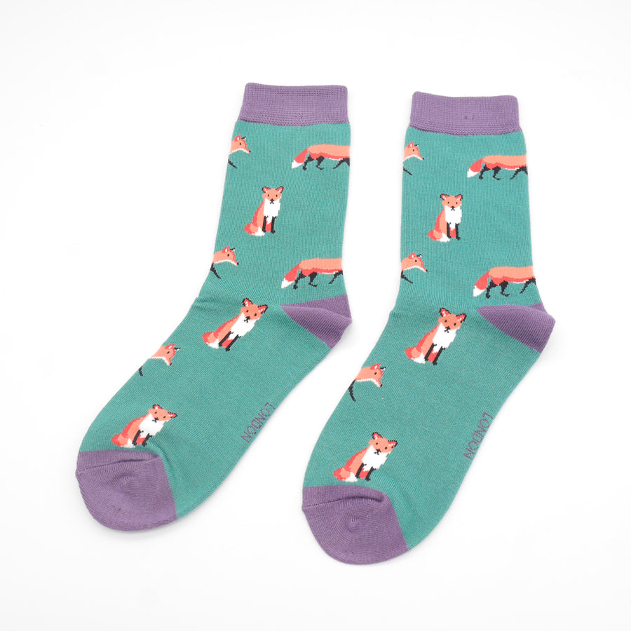 Women's Foxes Socks - Dark Green - Oxford Blue