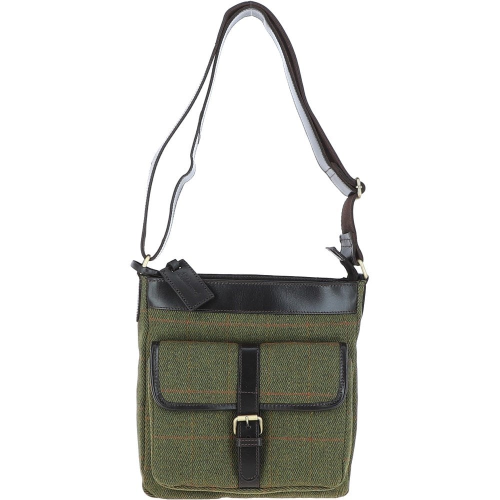 Doug Leather/Tweed Cross Body Bag - LOVAT (5433/22) - Oxford Blue