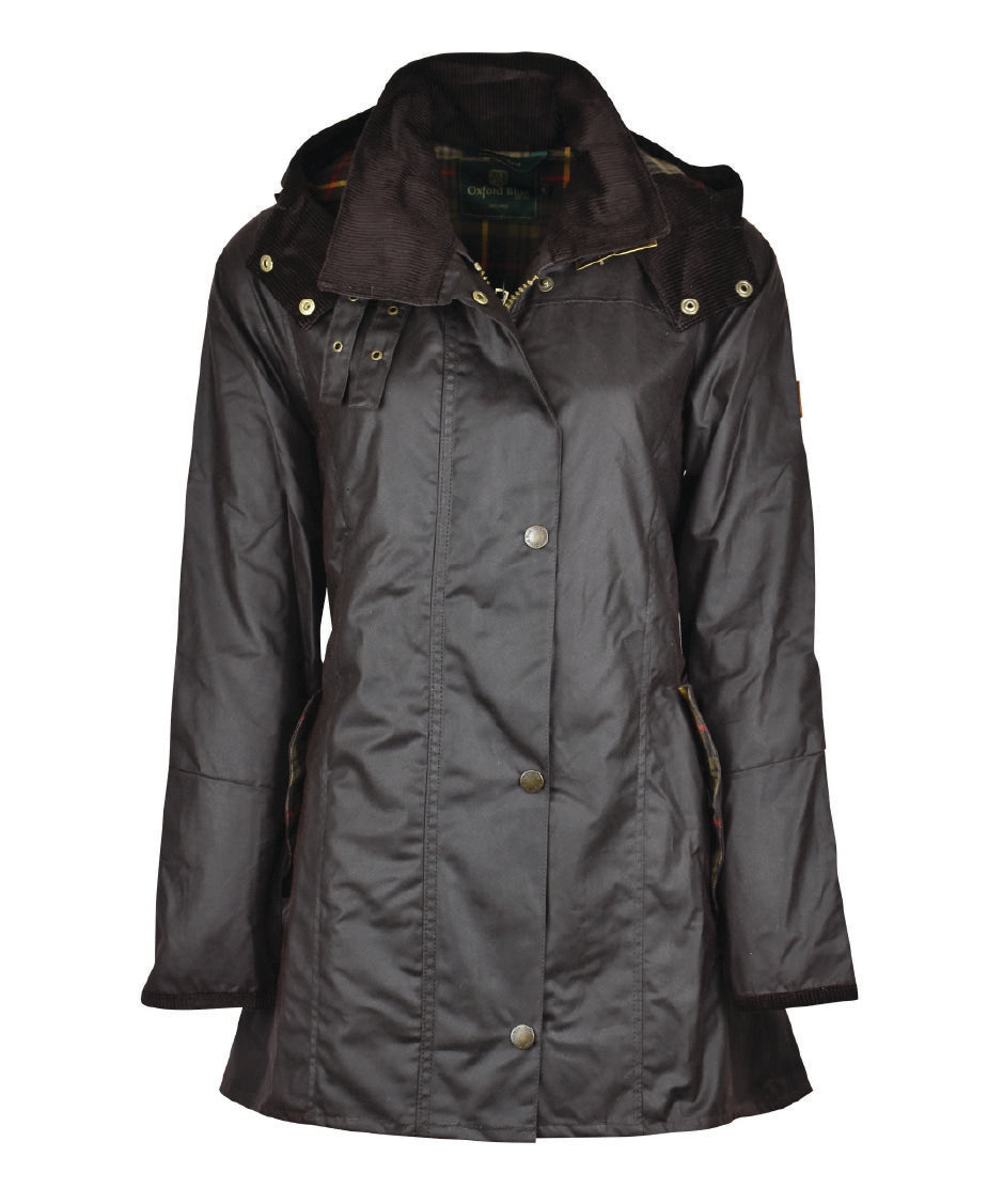W02 - Women's Olivia Waxed Jacket - BROWN - Oxford Blue