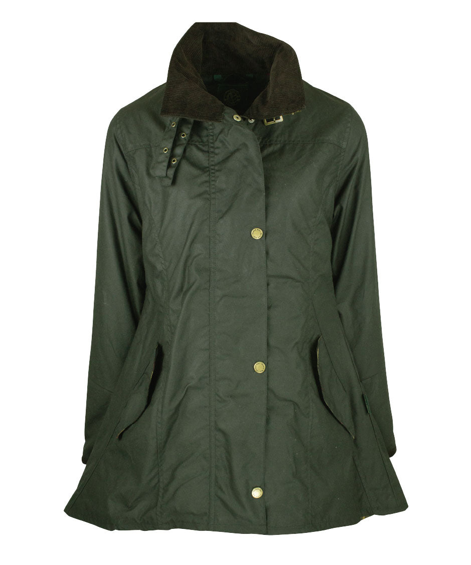 W02 - Women's Olivia Waxed Jacket - DARK OLIVE - Oxford Blue