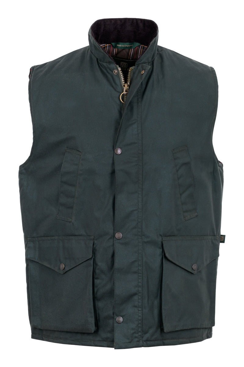W114 - Men's Countryman Wax Gilet - GREEN - Oxford Blue