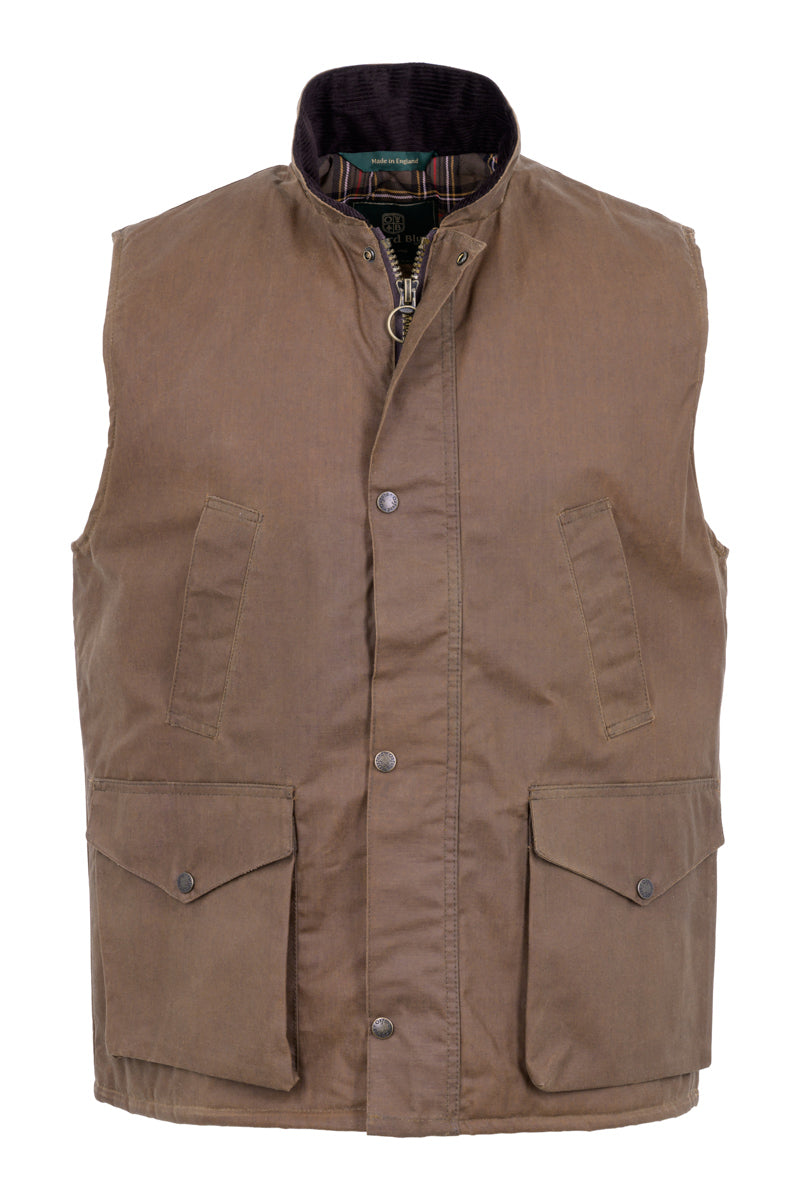 W114 - Men's Countryman Wax Gilet - SAND - Oxford Blue