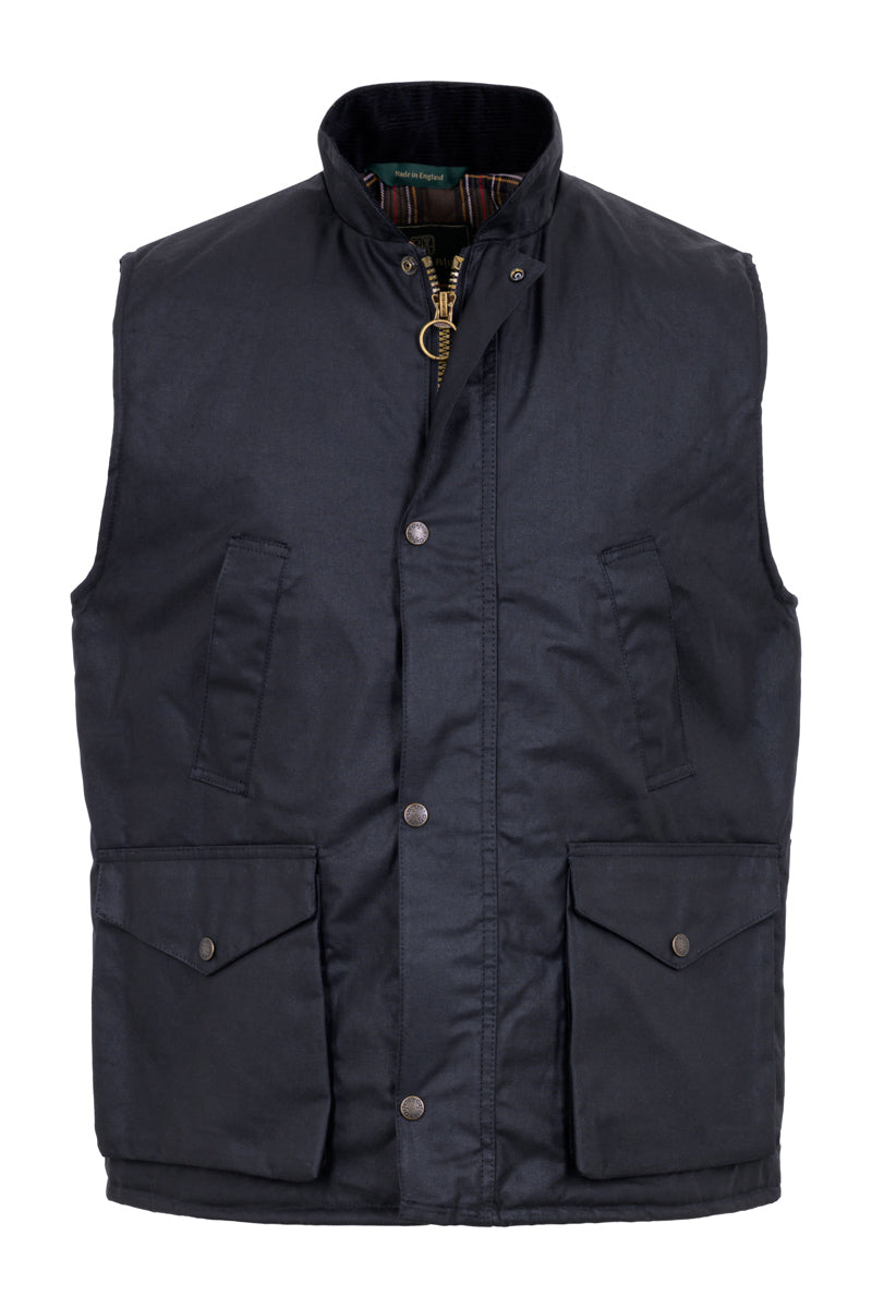W114 - Men's Countryman Wax Gilet - BLACK - Oxford Blue