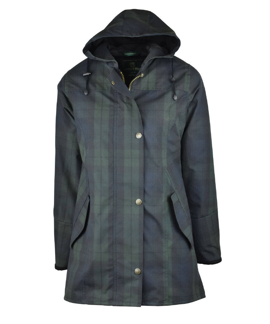 W39 - Ladies Hooded Tartan Washwax Katrina - BLACKWATCH - Oxford Blue