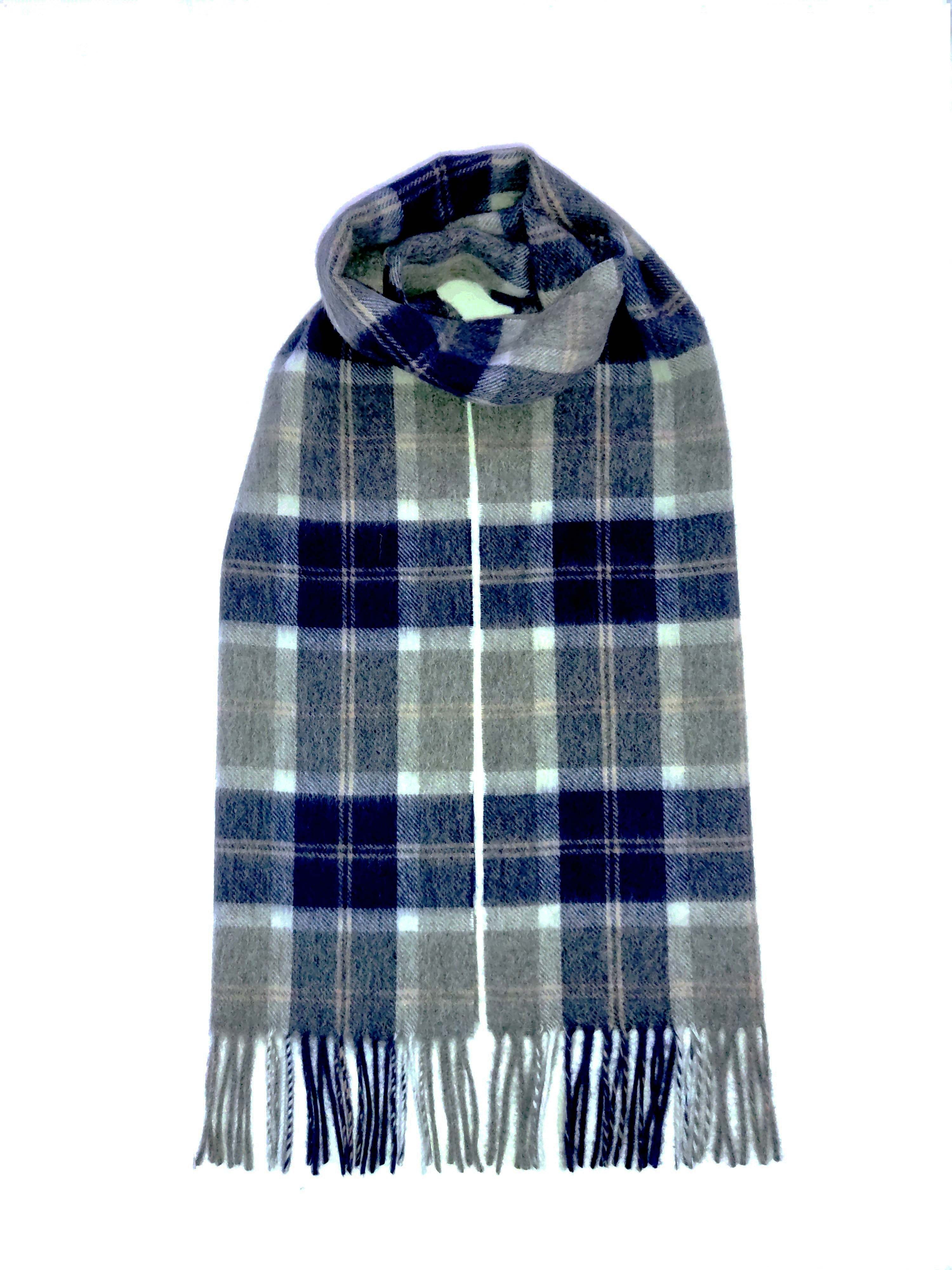 Silver Bannakbone Lambswool Check Scarf - Oxford Blue