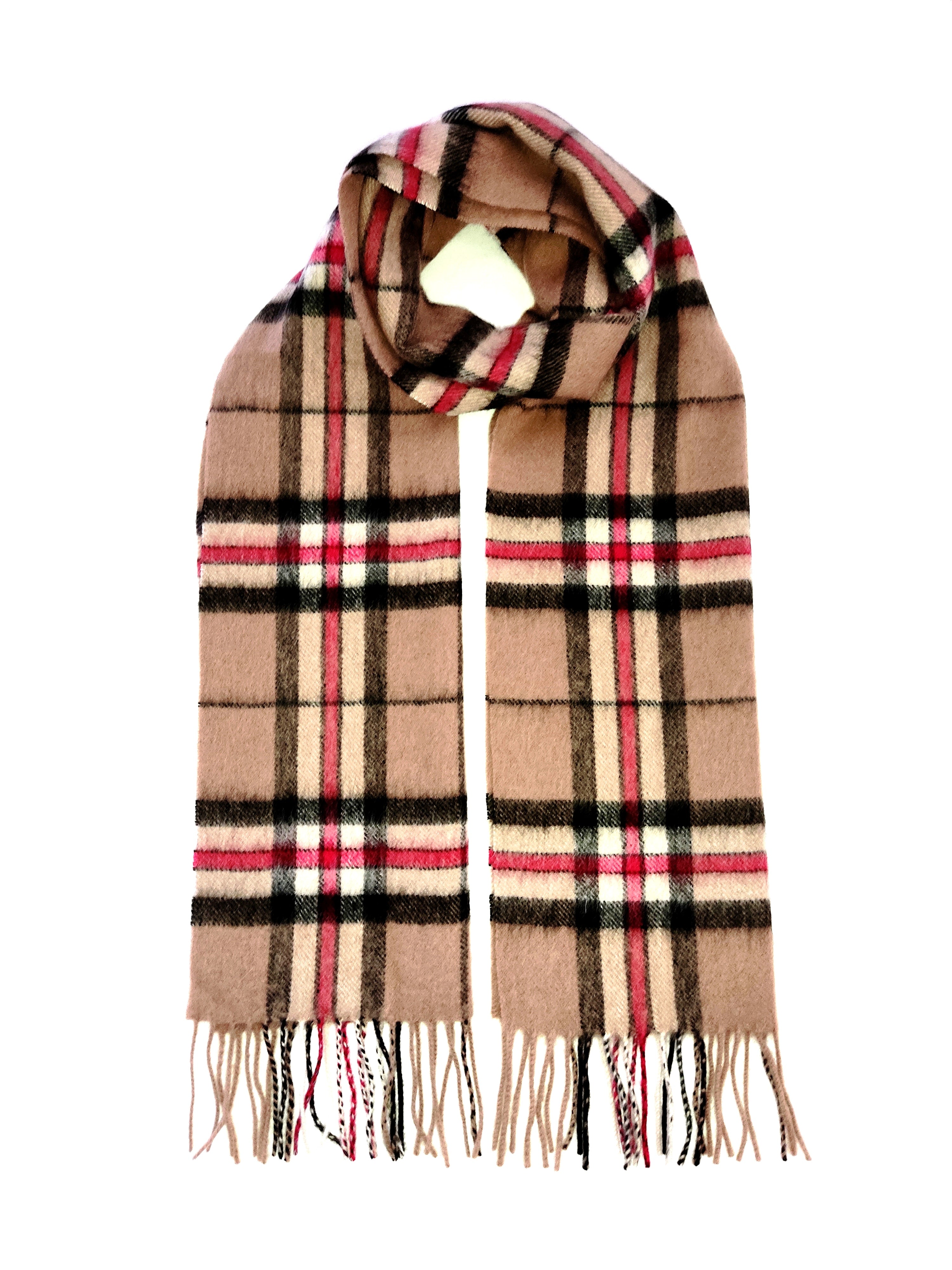 Camel Thomson Lambswool Check Scarf - Oxford Blue