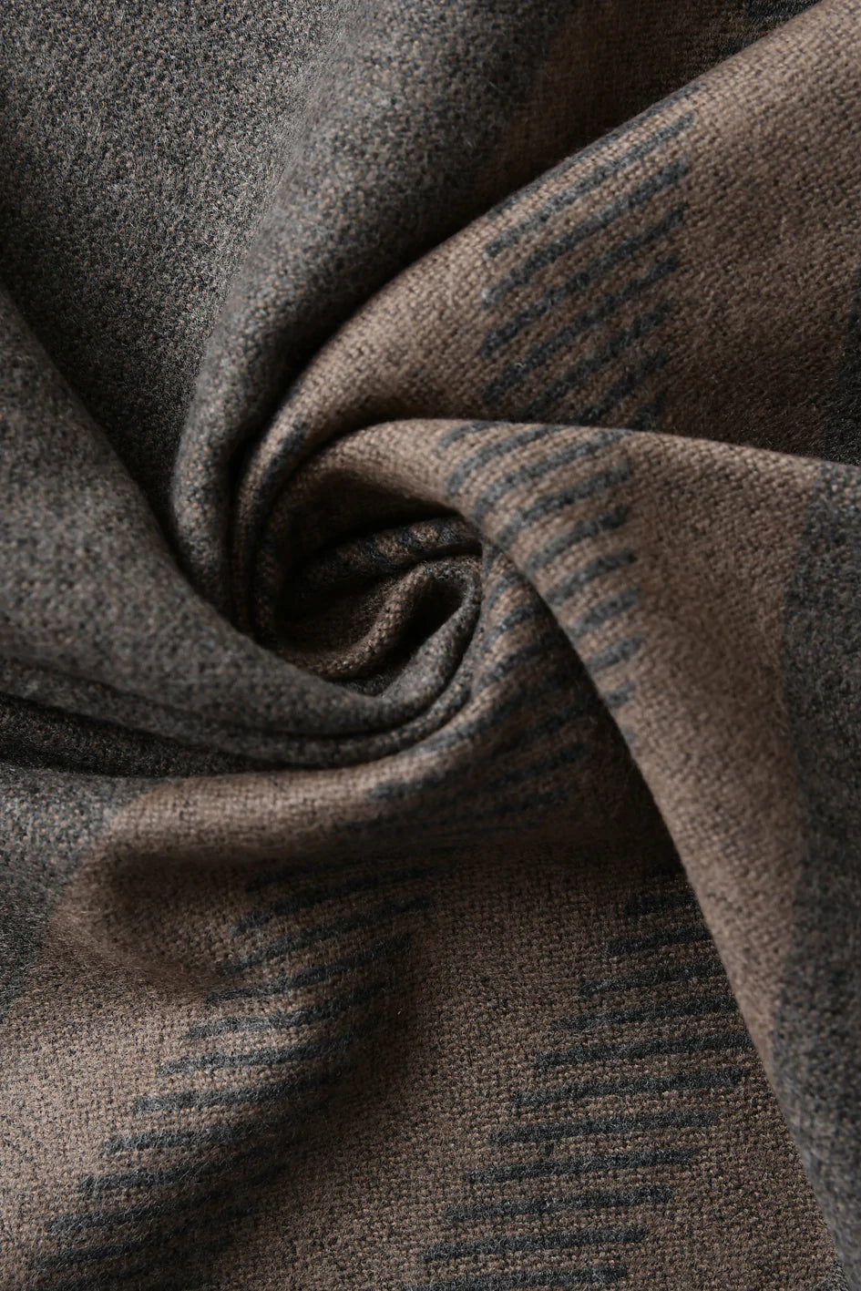 Reversible Stripe / Check Print Frayed Scarf - Khaki Brown - Oxford Blue