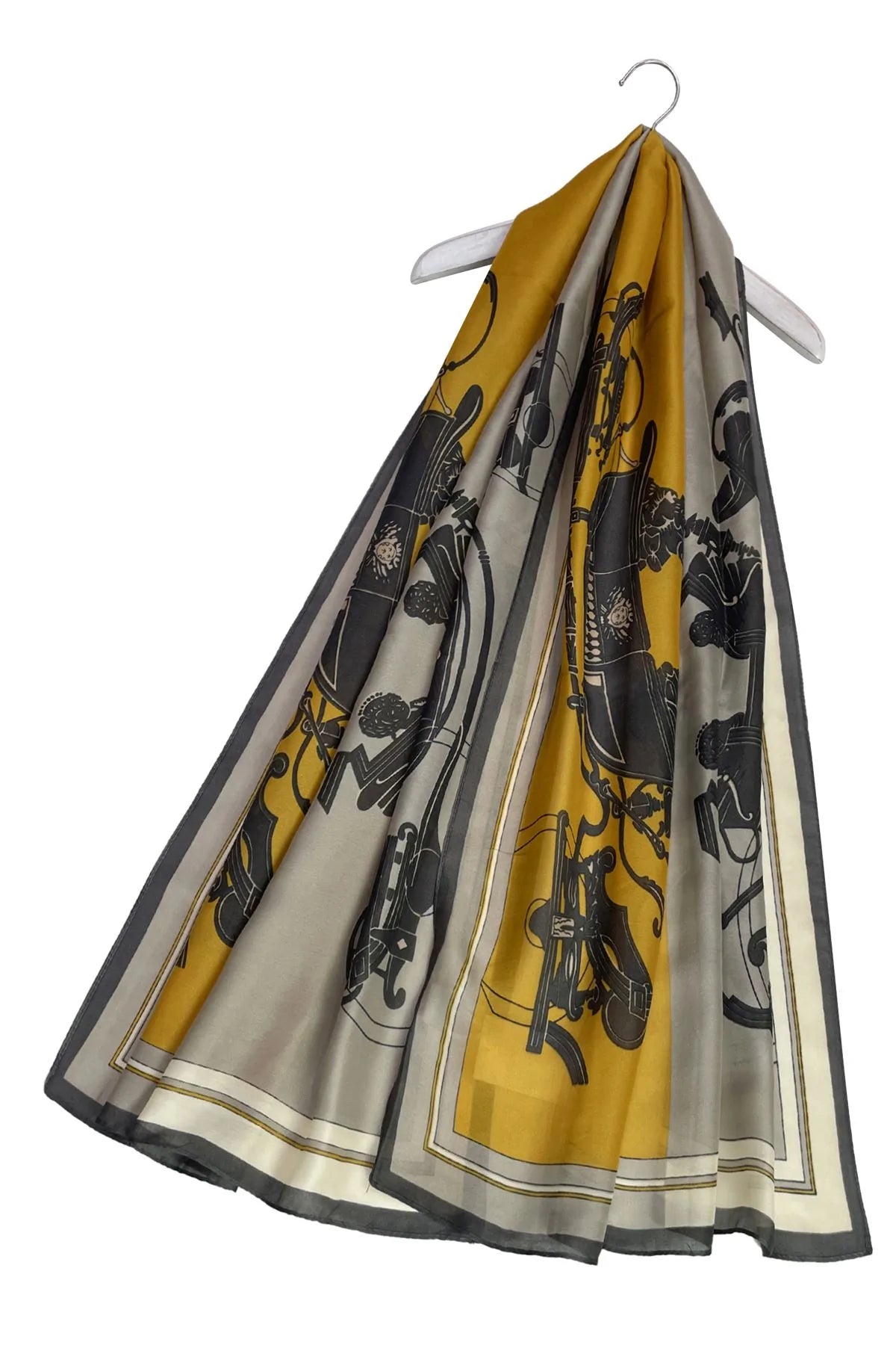 Regal Carriage Print Silk Scarf - Mustard - Oxford Blue