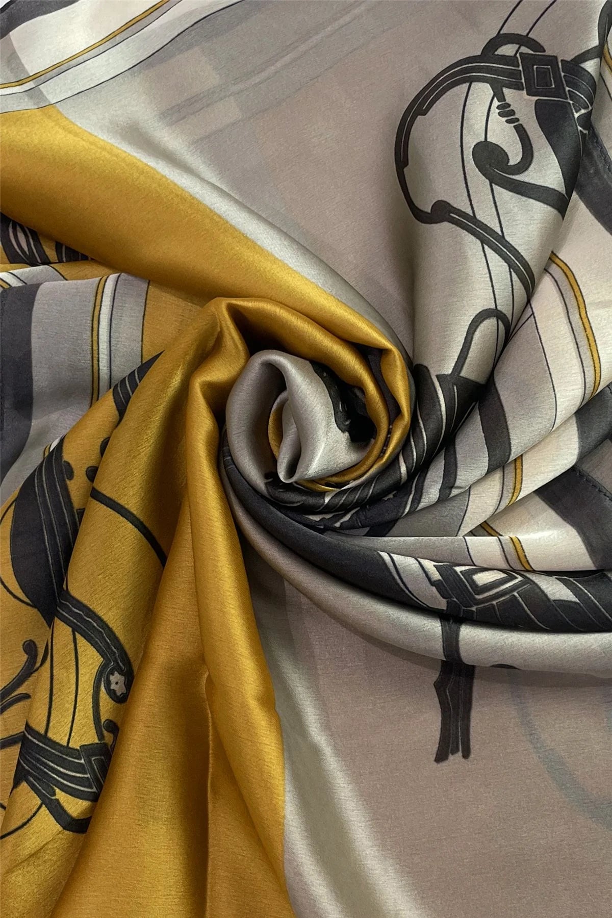 Regal Carriage Print Silk Scarf - Mustard - Oxford Blue