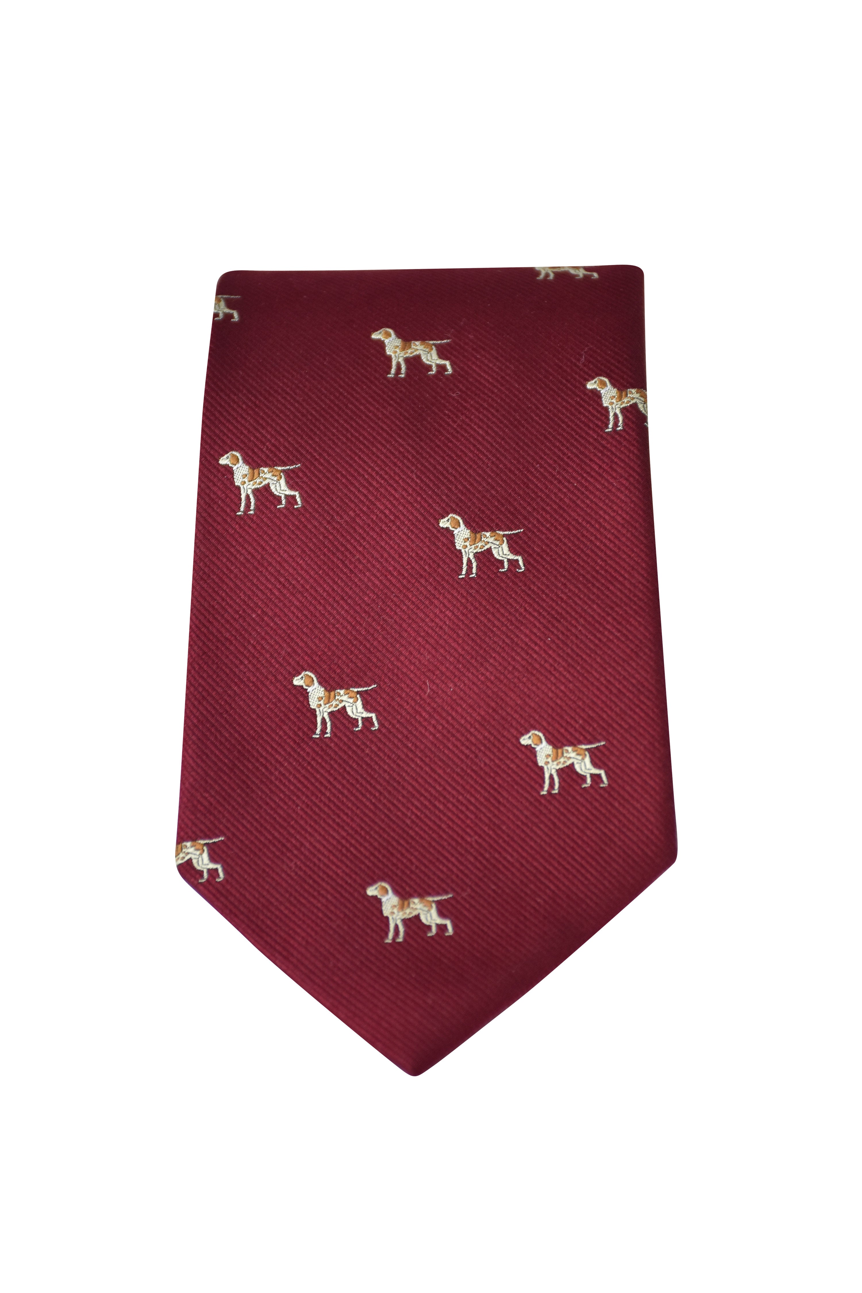 GT12 - 100% Silk Woven Tie / Dog - WINE - Oxford Blue