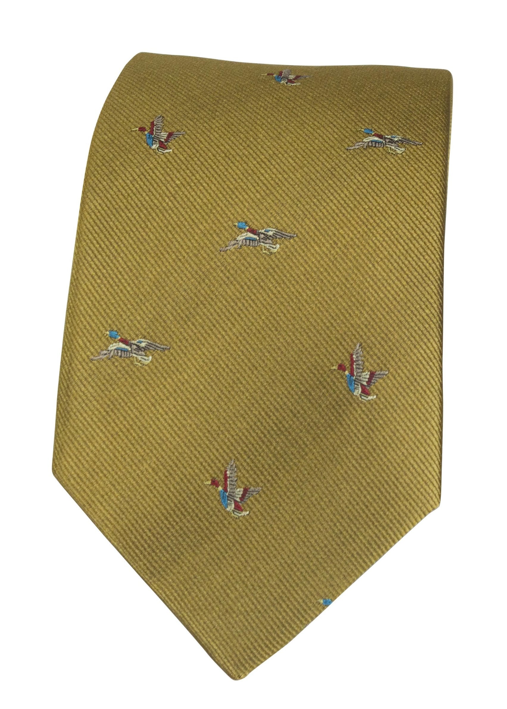 GT8 - 100% Silk Woven Tie - (2 Ducks) - GOLD - Oxford Blue