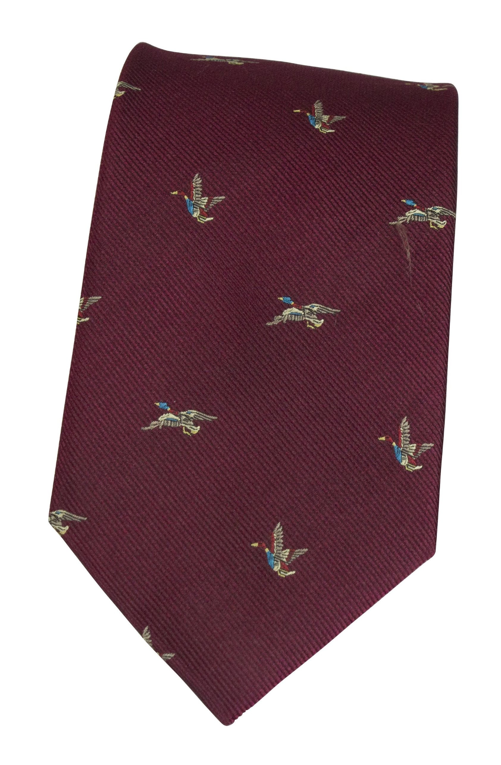 GT8 - 100% Silk Woven Tie - (2 Ducks) - WINE - Oxford Blue