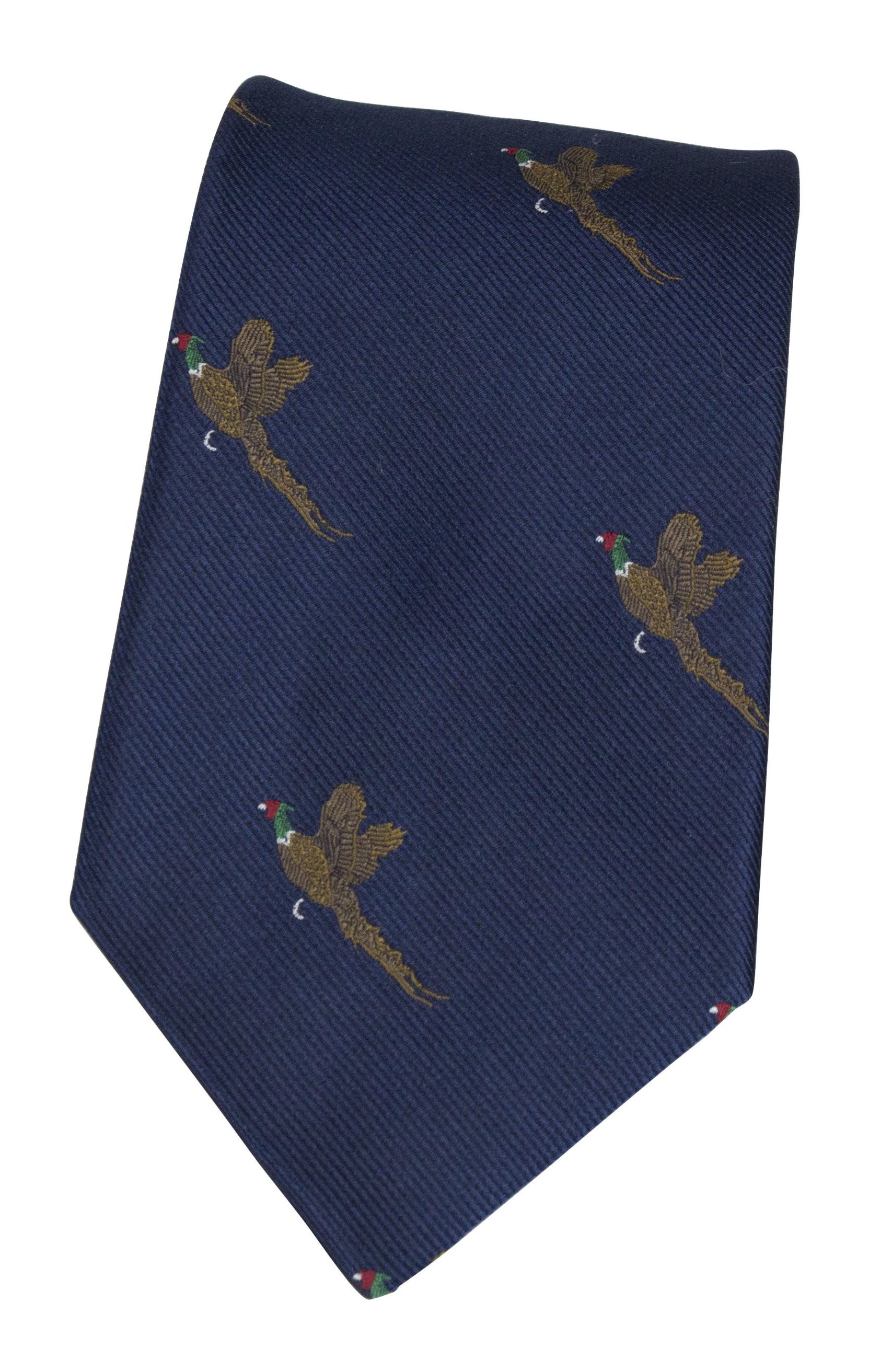 GT9 - 100% Silk Woven Tie - Pheasant - NAVY - Oxford Blue
