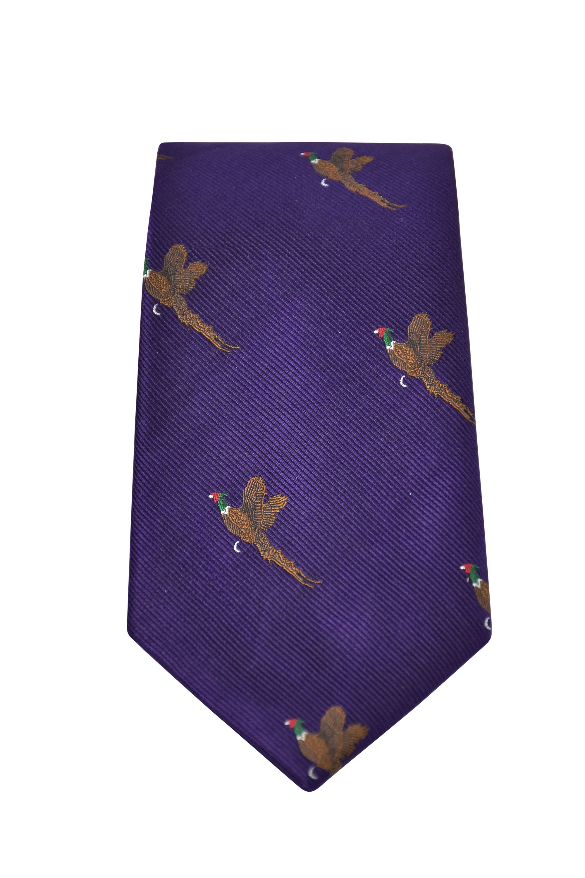 GT9 - 100% Silk Woven Tie - Pheasant - PURPLE - Oxford Blue