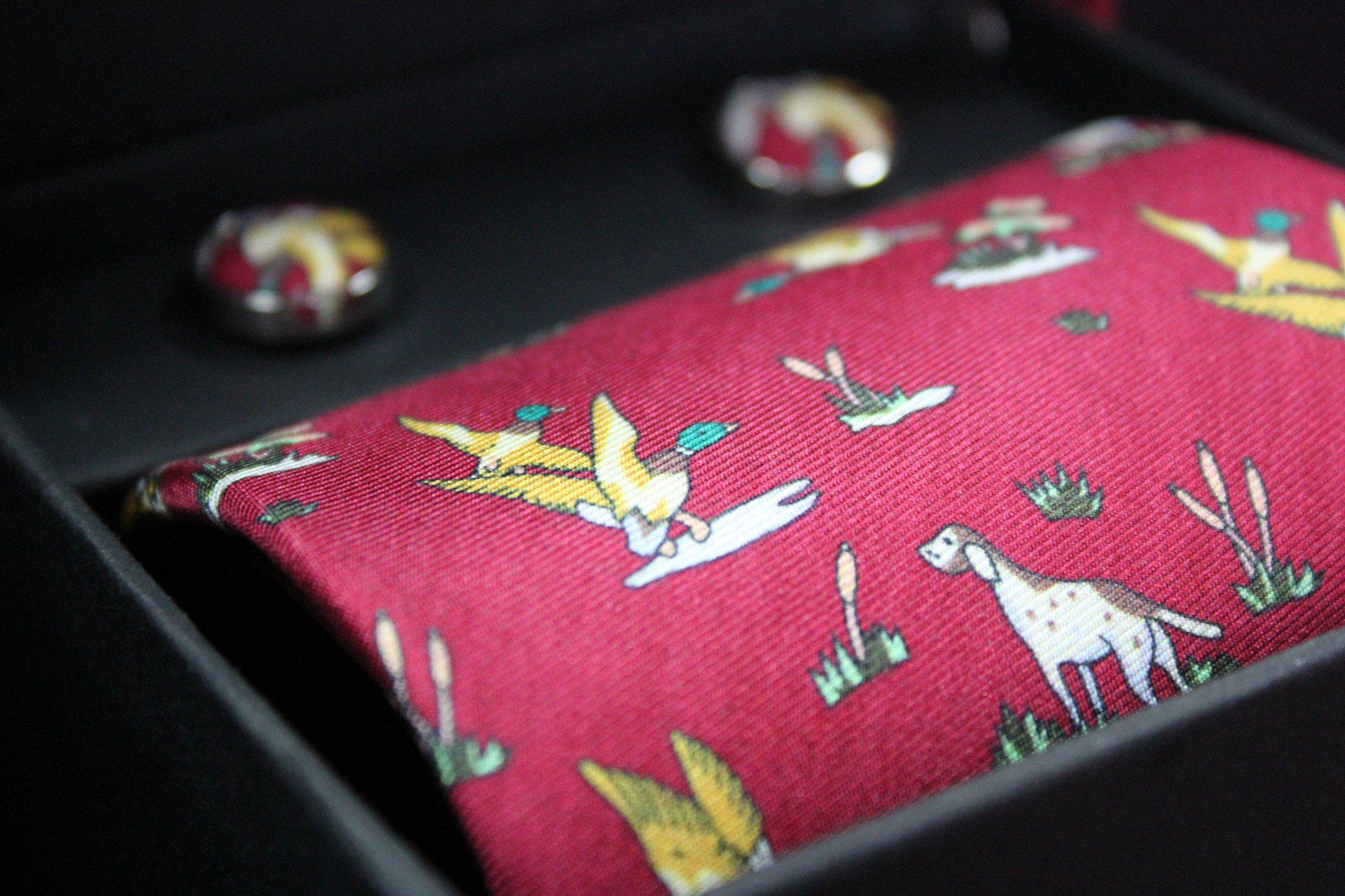 GT2 - 100% Silk Tie and Cufflink Boxset - WINE - Oxford Blue