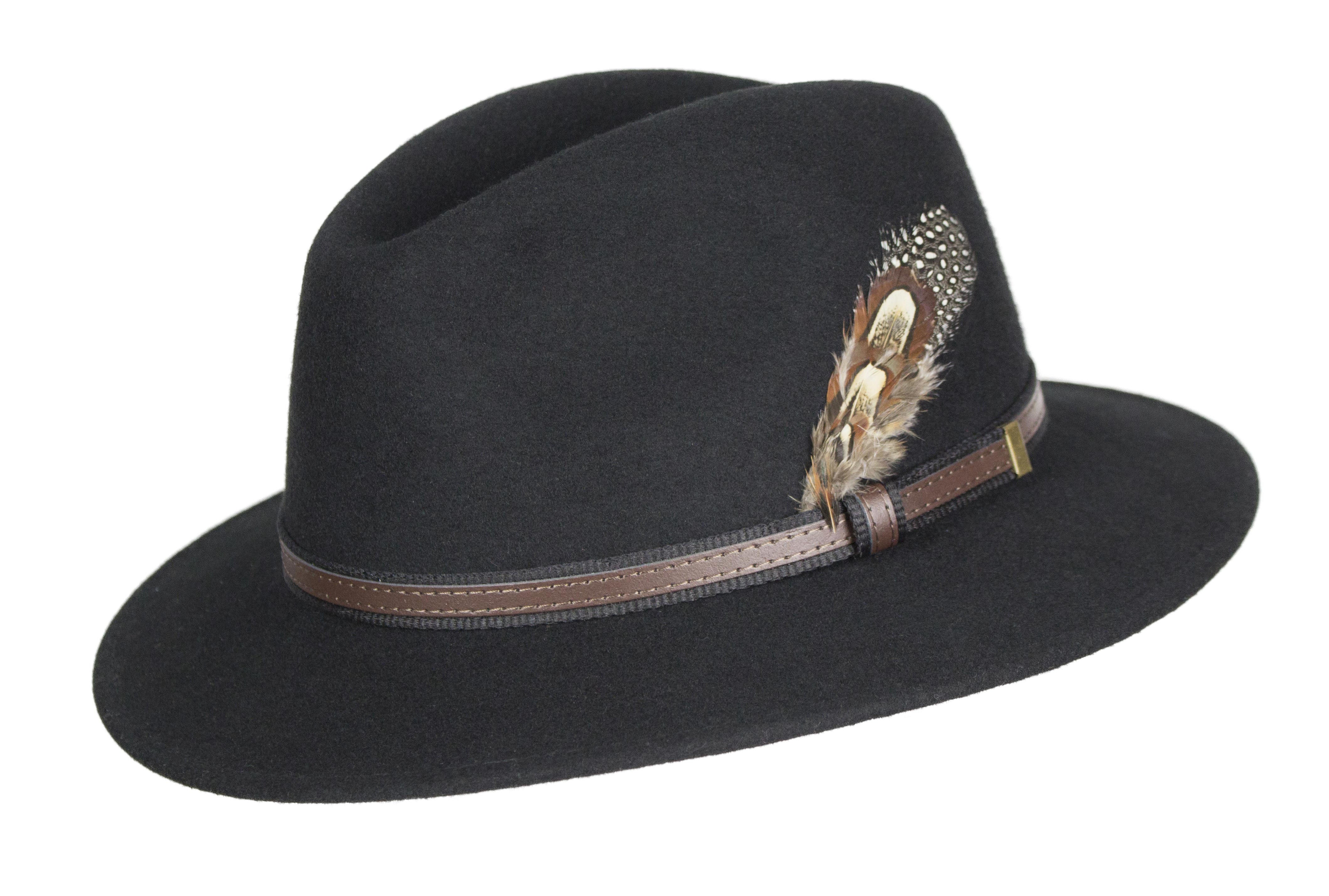 HW01 - Unisex Fedora Wool Hat - BLACK - Oxford Blue