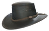 HW08 - Leather Cowhide Aussie Hat - BROWN - Oxford Blue