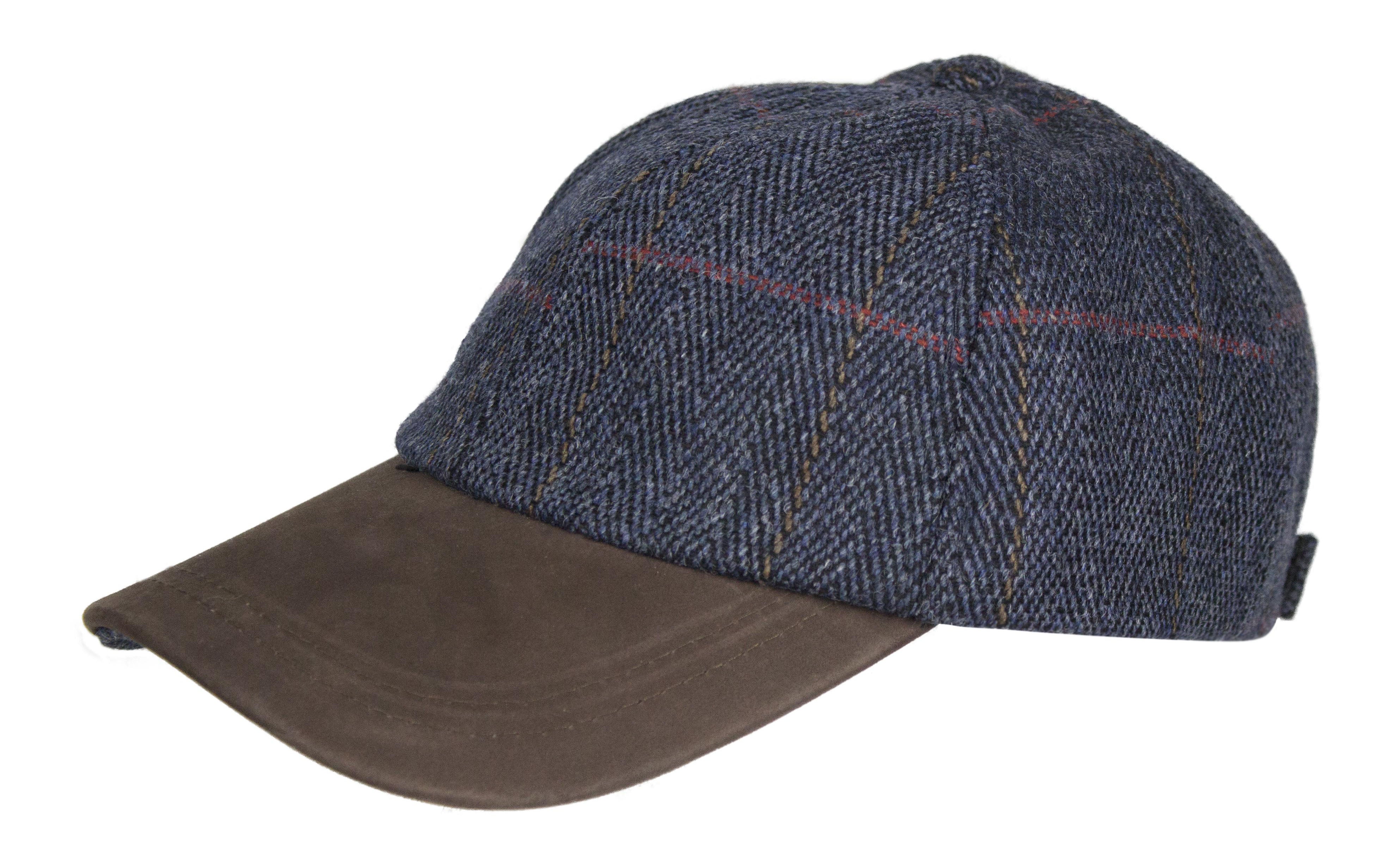 Leather Peak Tweed Baseball Cap NAVY Oxford Blue