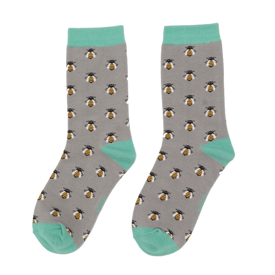Women's Honey Bee Socks - Grey - Oxford Blue