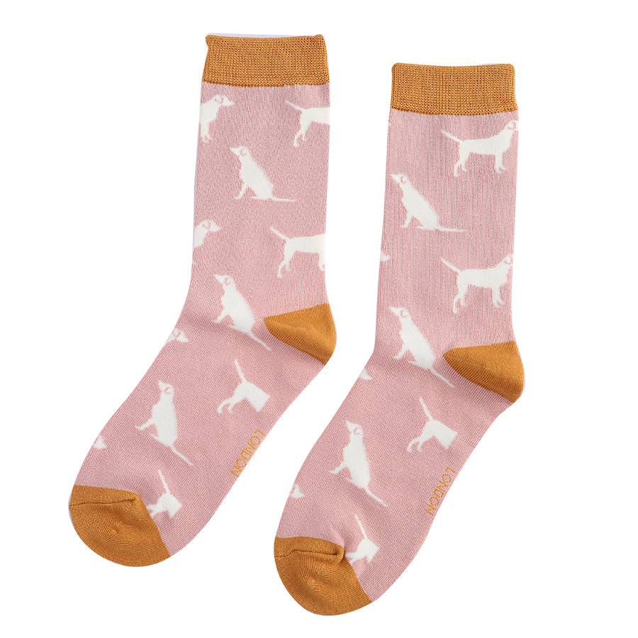 Women's Labradors Socks - Dusky Pink - Oxford Blue