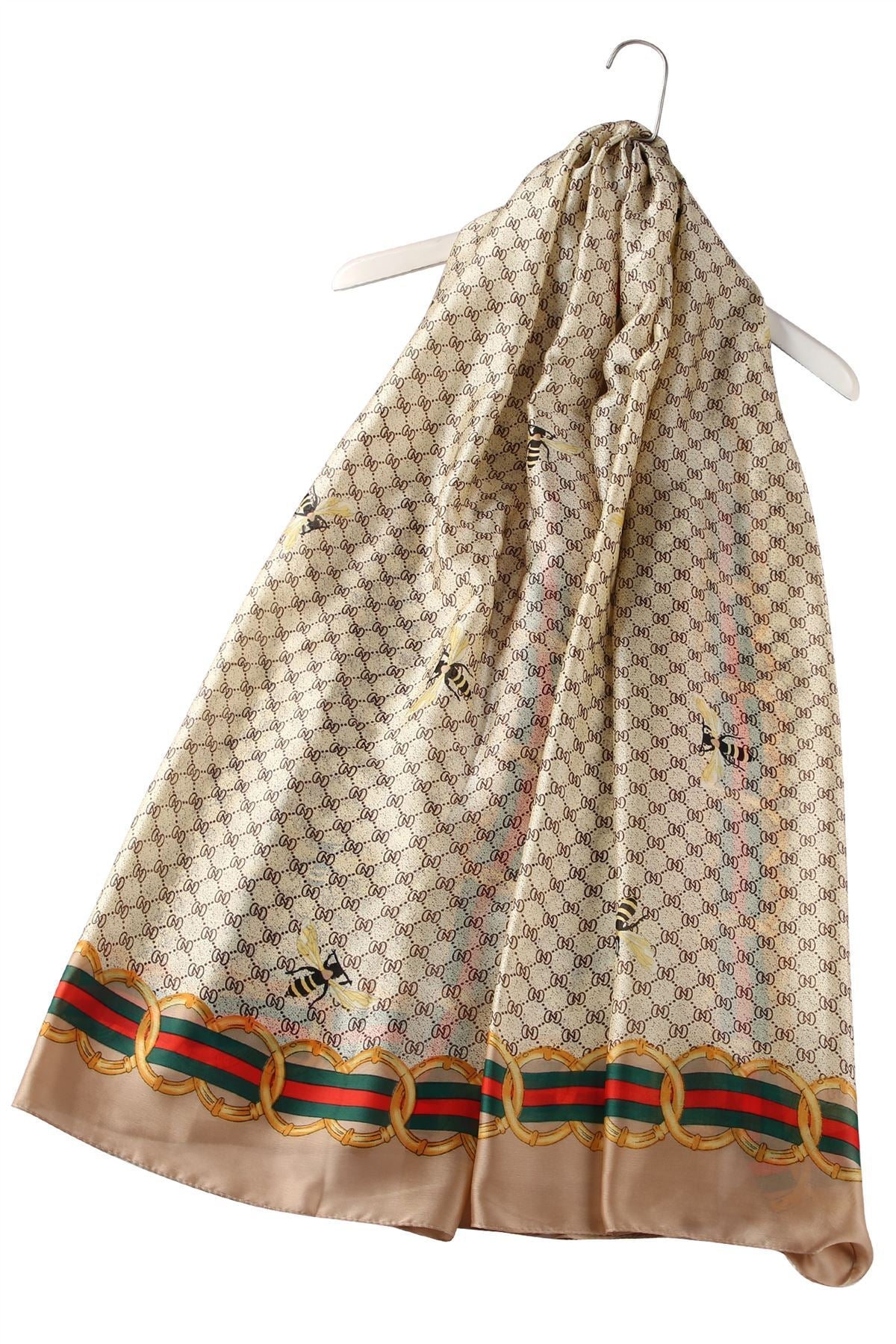 Scattered Bee Print Scarf- Beige - Oxford Blue