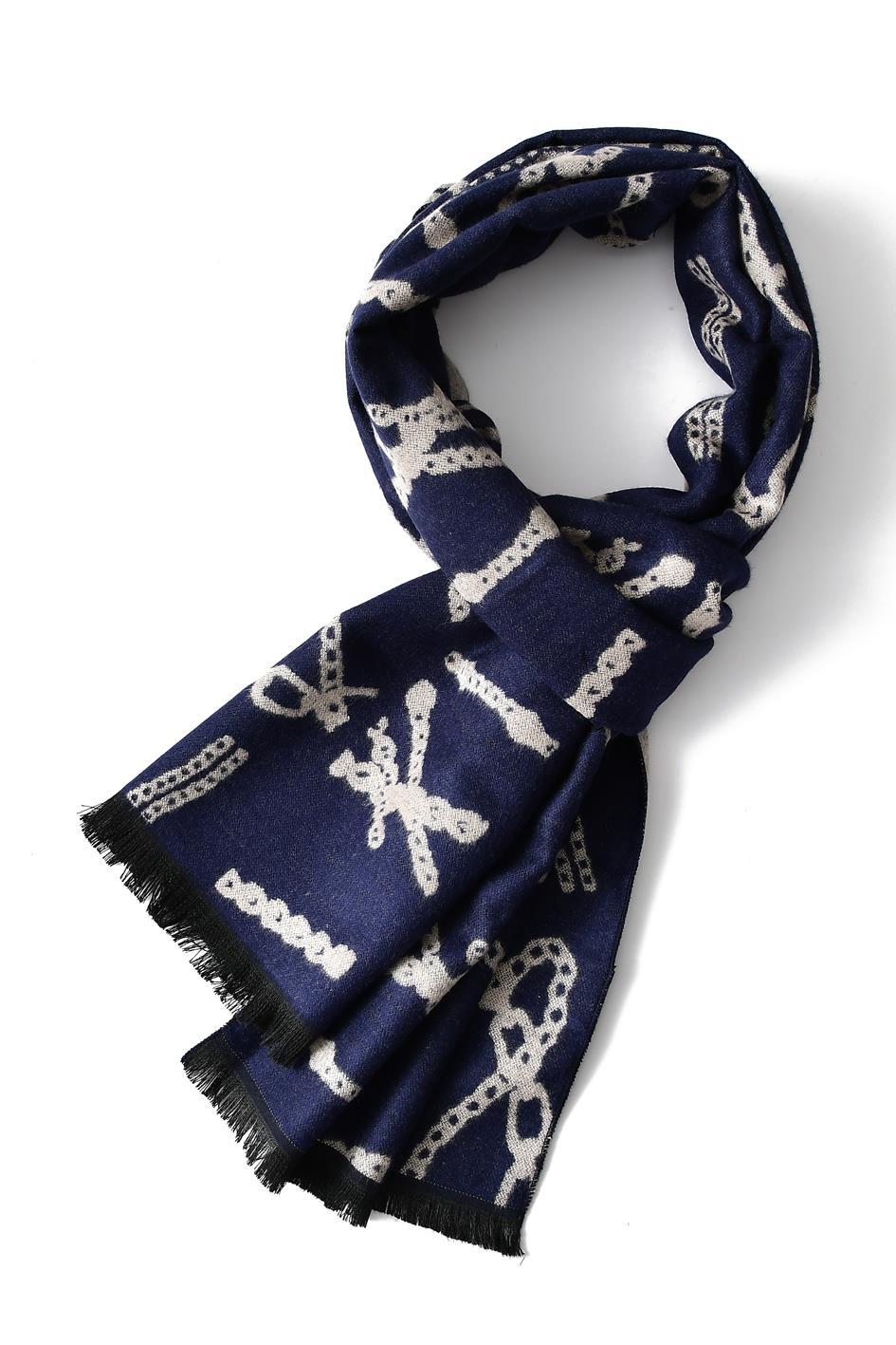 Reversible Chain Print Scarf - Navy Blue - Oxford Blue