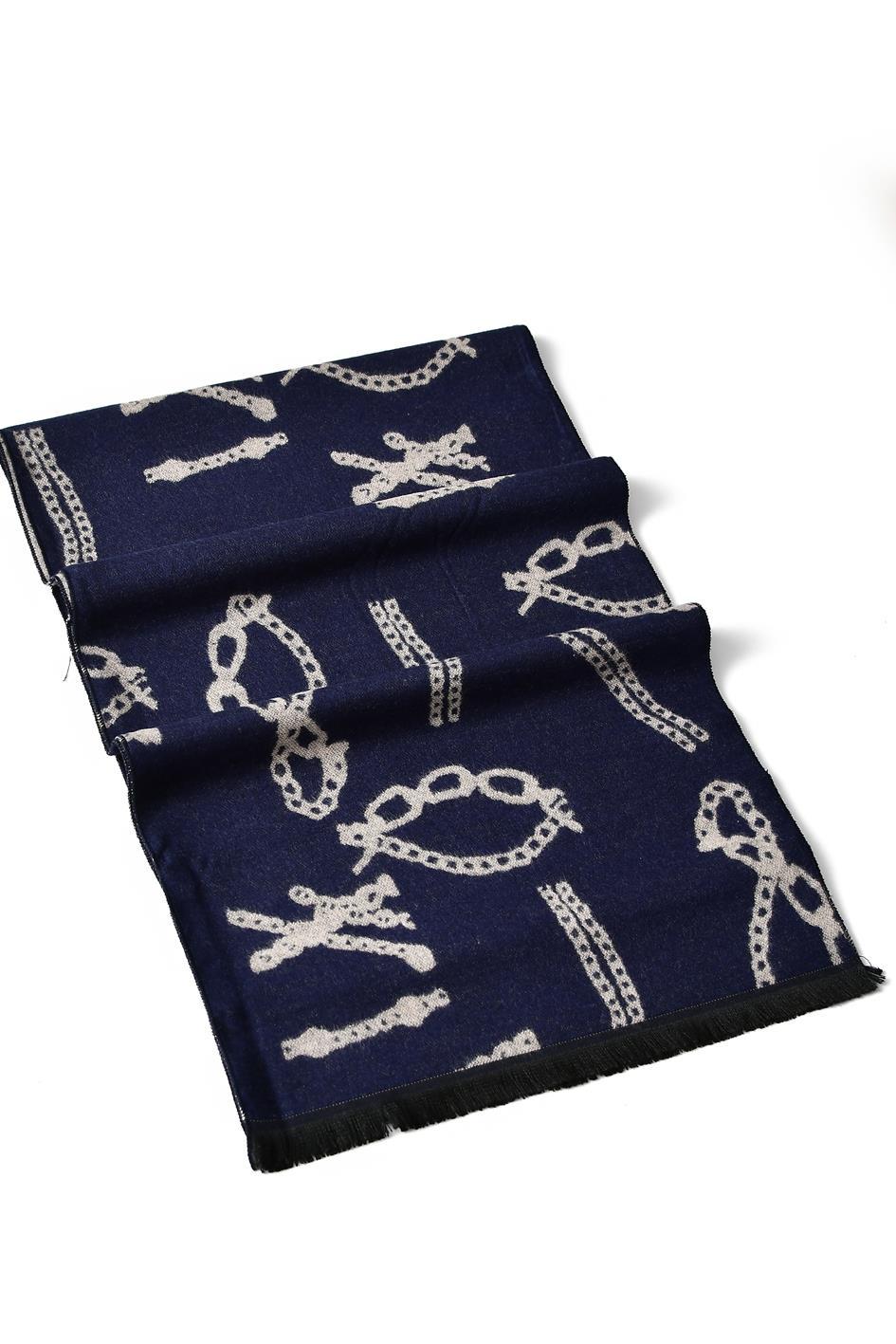 Reversible Chain Print Scarf - Navy Blue - Oxford Blue