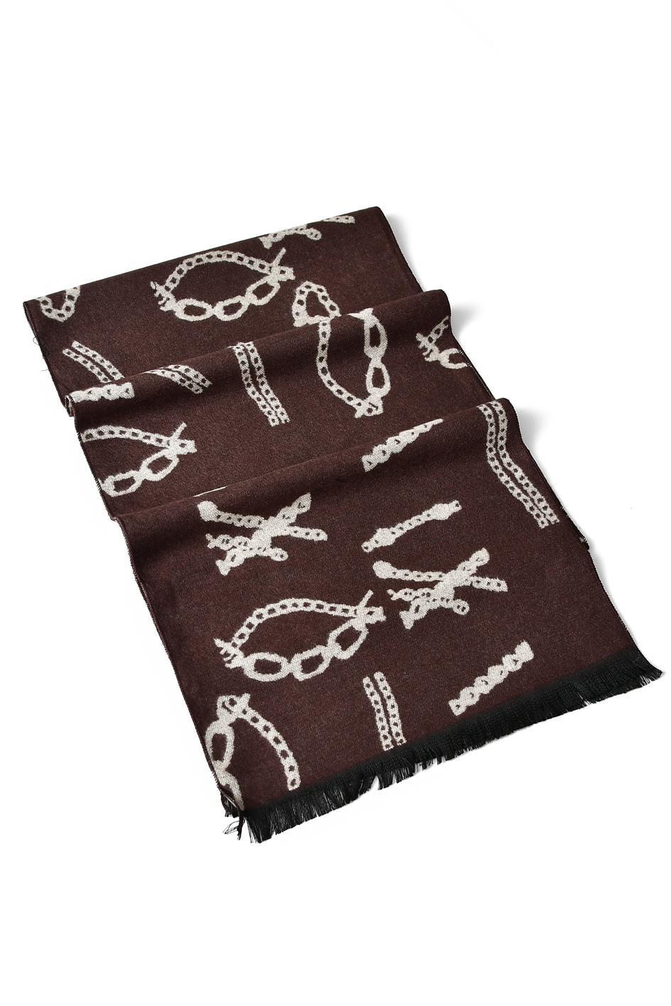 Reversible Chain Print Scarf - Brown - Oxford Blue