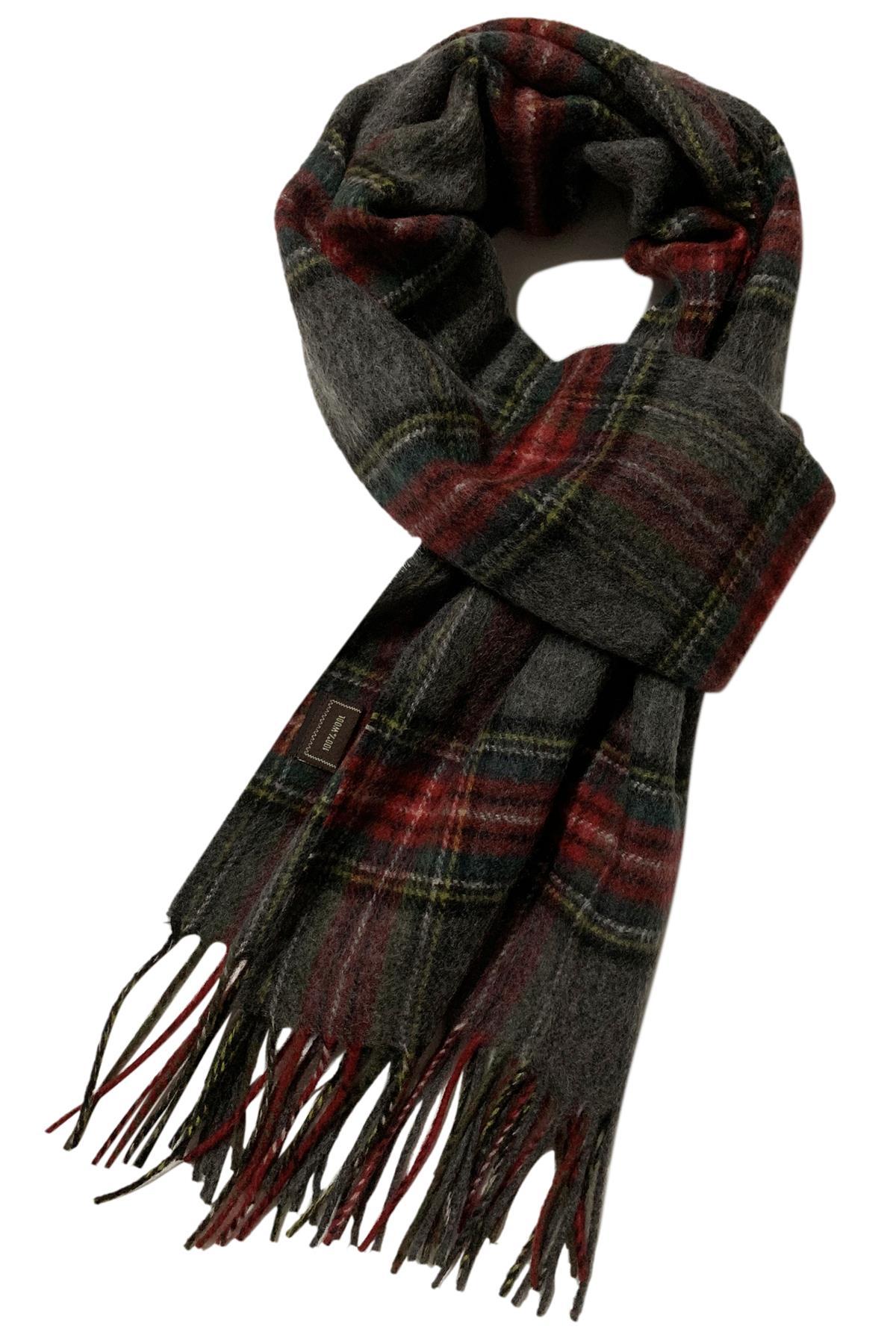 Tartan Wool Check Scarf - Burgundy - Oxford Blue
