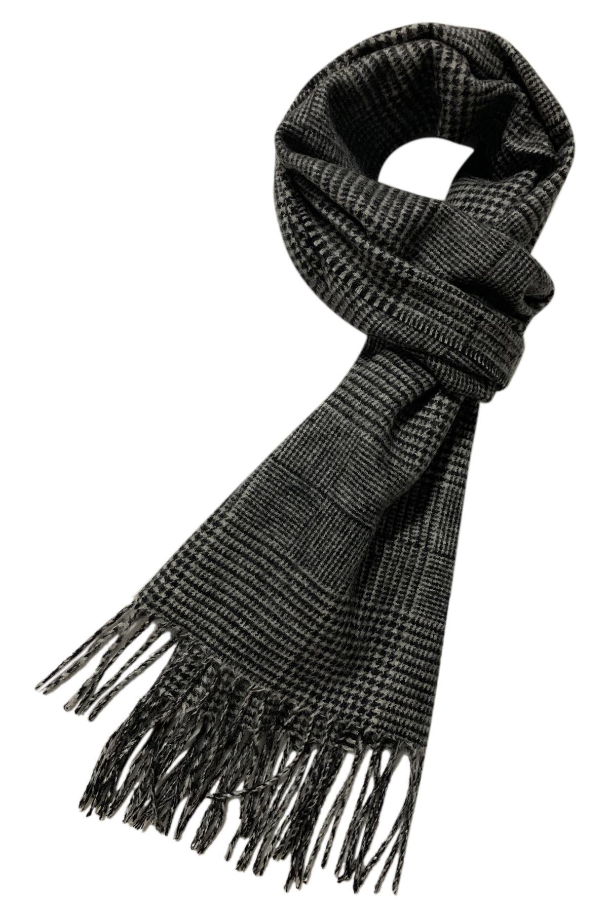 Houndstooth Wool Scarf - Black/White - Oxford Blue