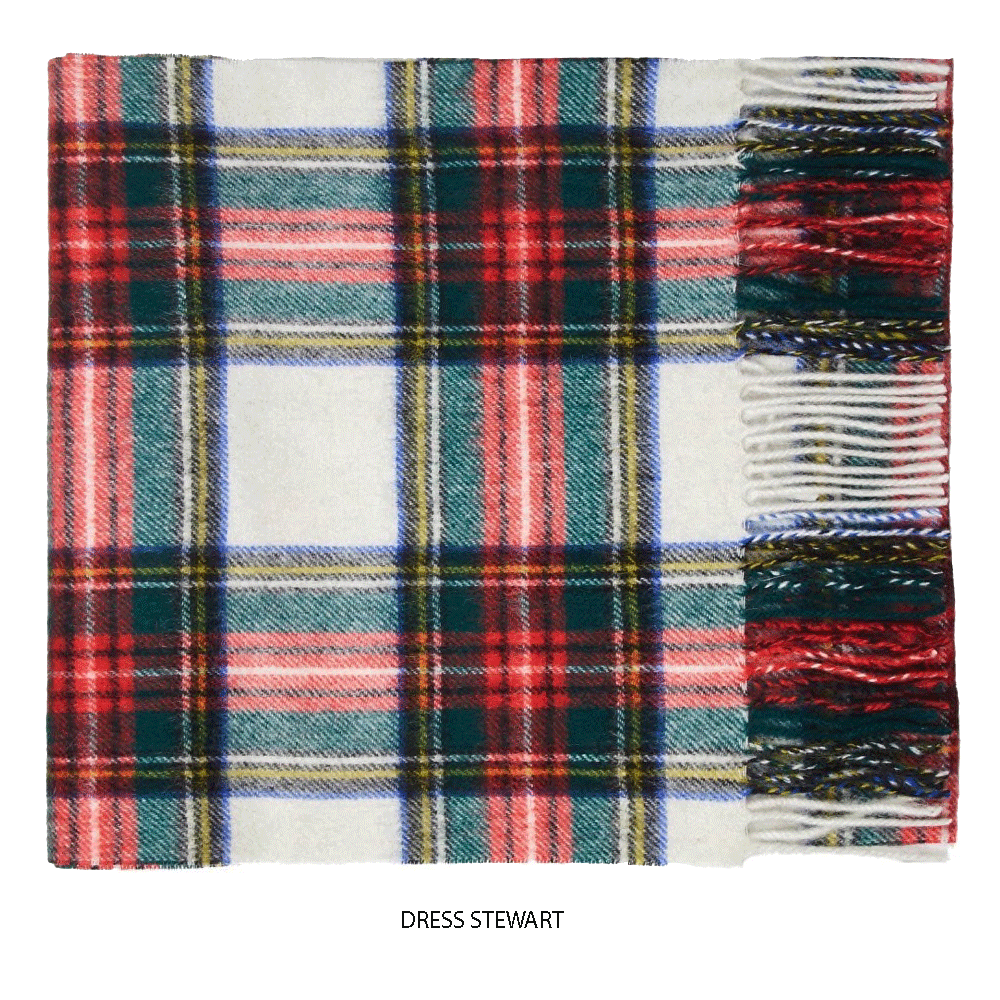 Dress Stewart Lambswool Check Scarf - Oxford Blue
