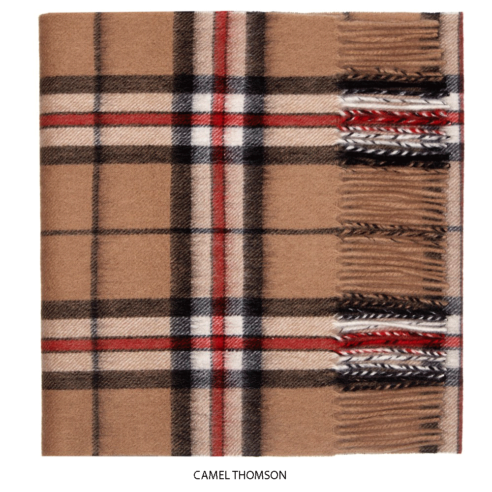 Camel Thomson Lambswool Check Scarf - Oxford Blue