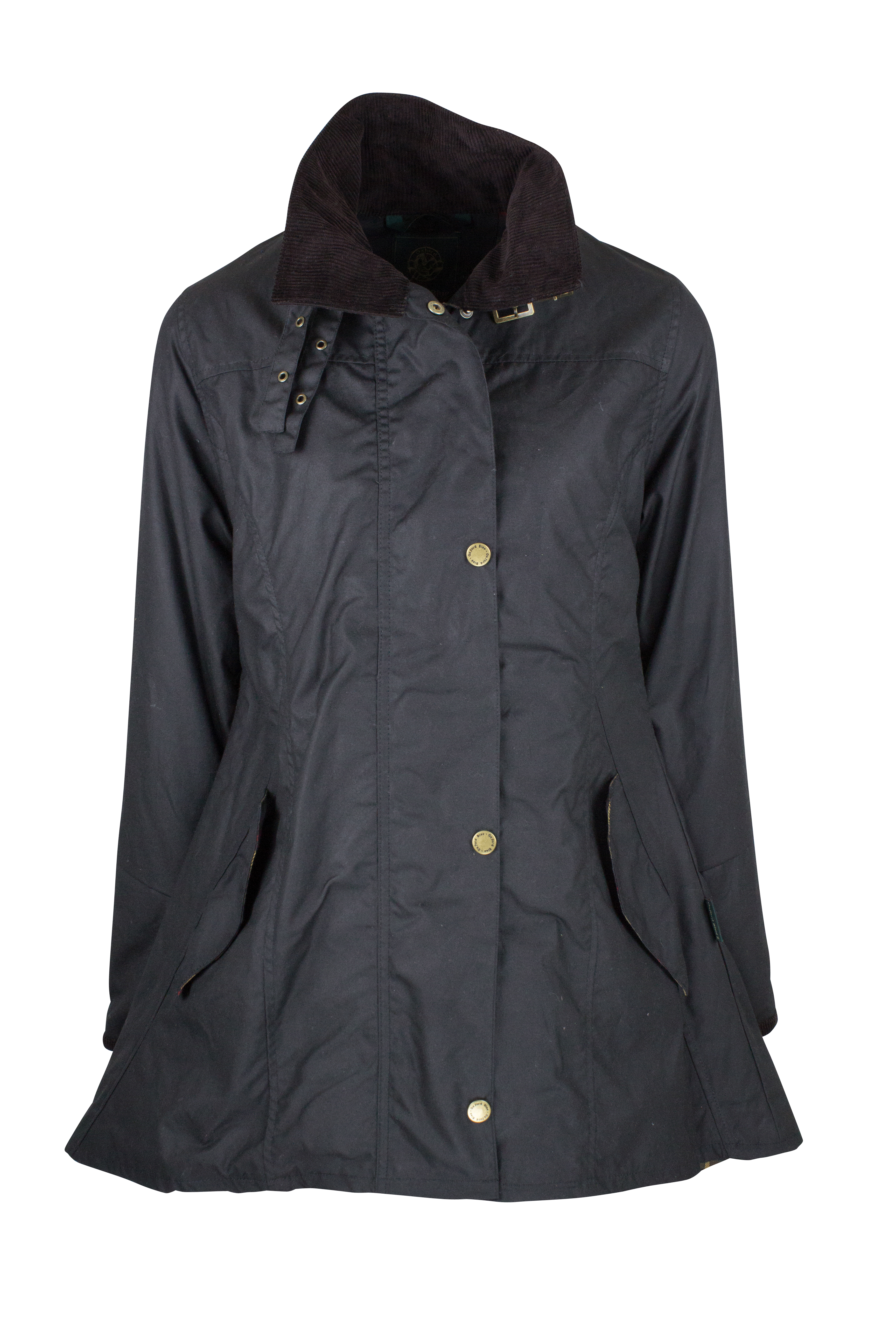 W02 - Women's Olivia Waxed Jacket - BLACK - Oxford Blue