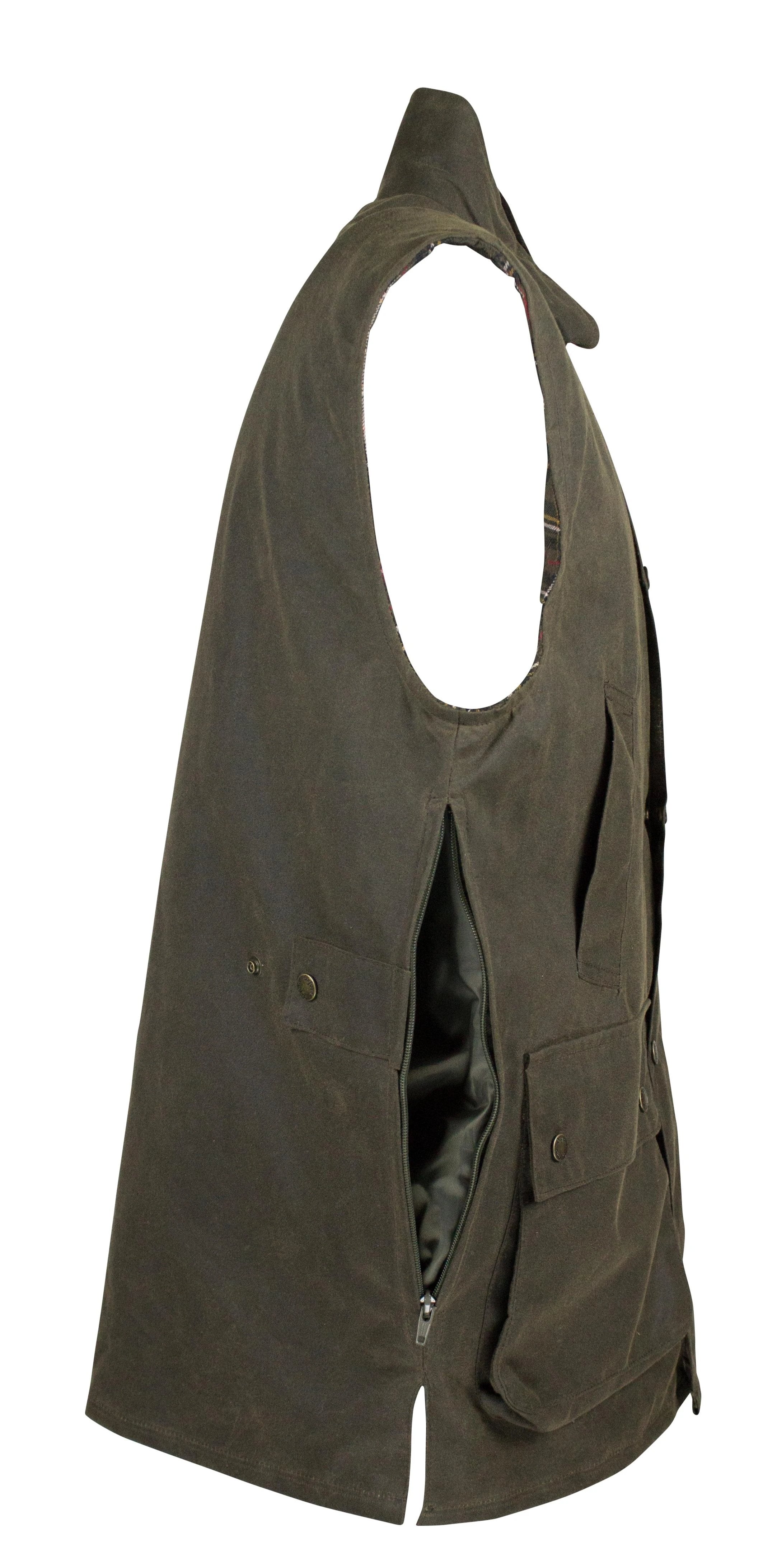 W62 - Men's Gamekeeper Wax Gilet - DARK OLIVE - Oxford Blue