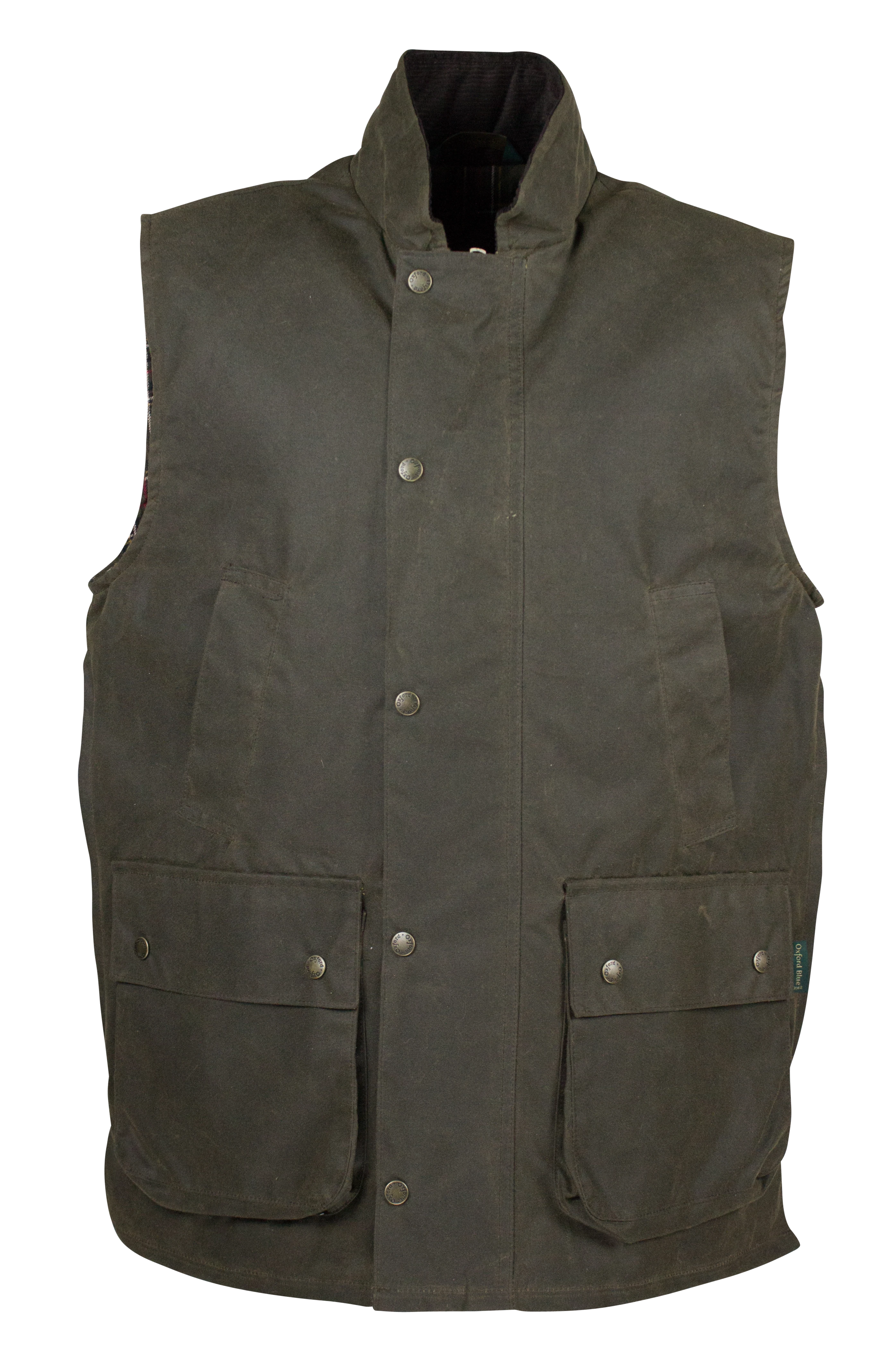 W62 - Men's Gamekeeper Wax Gilet - DARK OLIVE - Oxford Blue