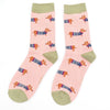 Women's Parisian Pup Socks - Dusky Pink - Oxford Blue