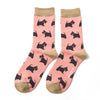Women's Westie Pups Socks - Dusky Pink - Oxford Blue