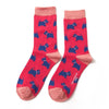 Women's Westie Pups Socks - Hot Pink - Oxford Blue